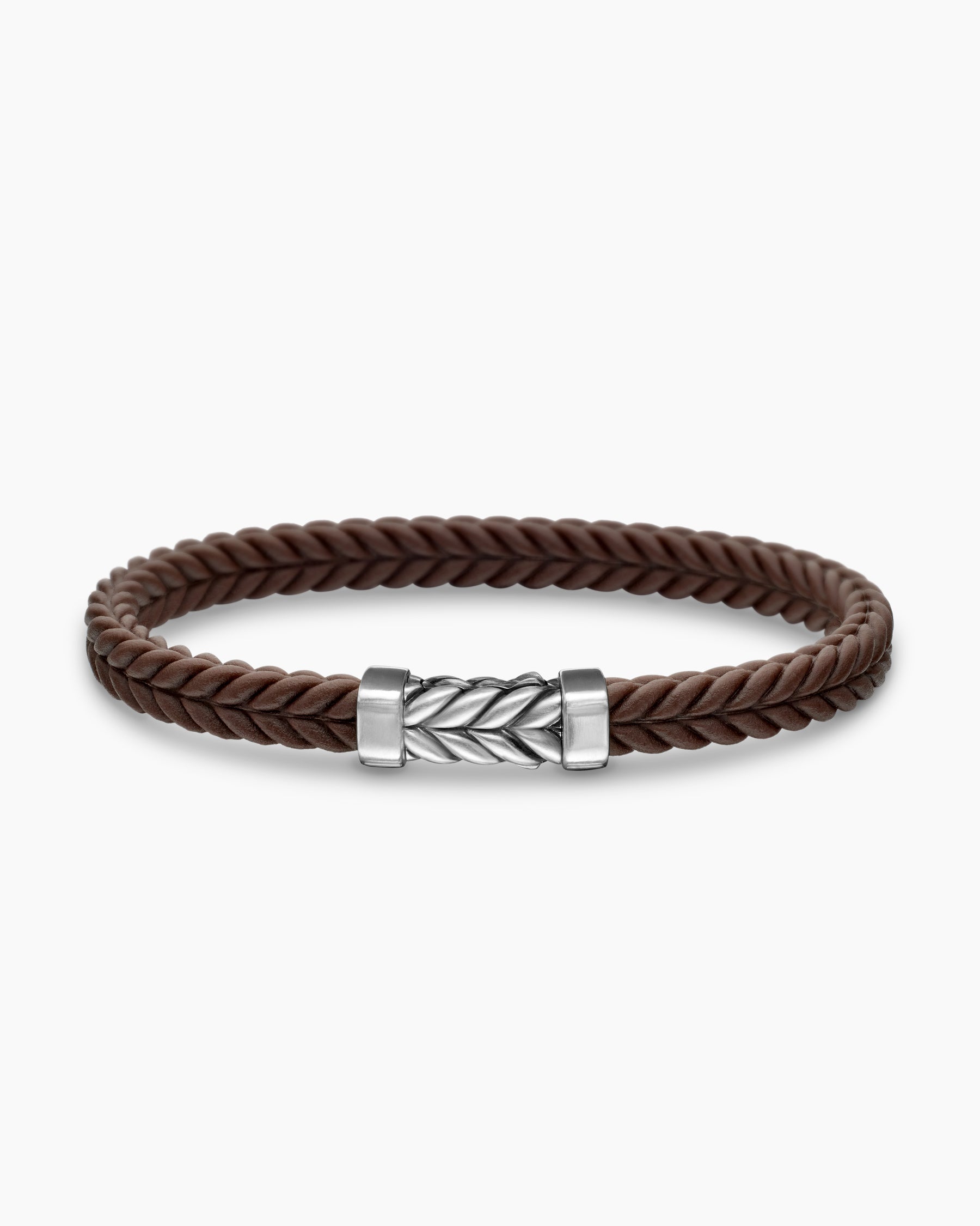 Chevron Bracelet in Brown Rubber with Sterling Silver, 6mm - Image 4