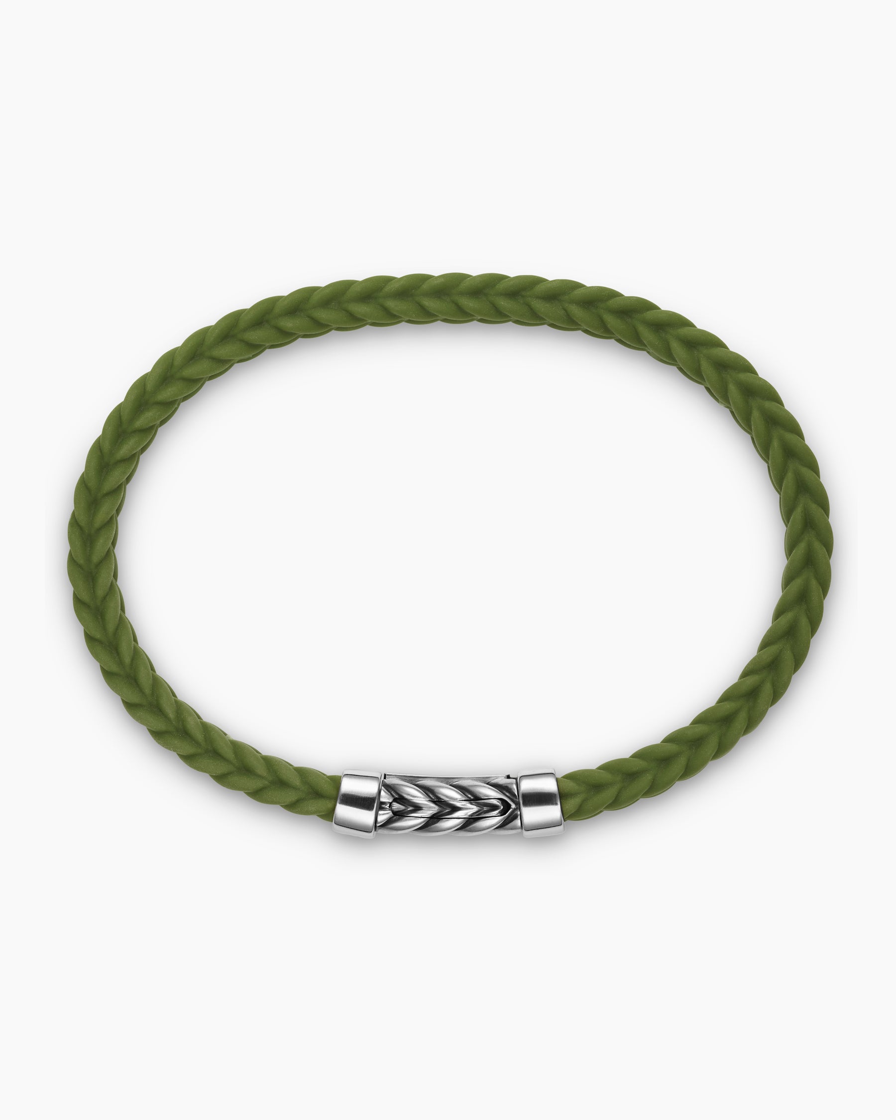 Chevron Bracelet in Green Rubber with Sterling Silver, 6mm - Image 3