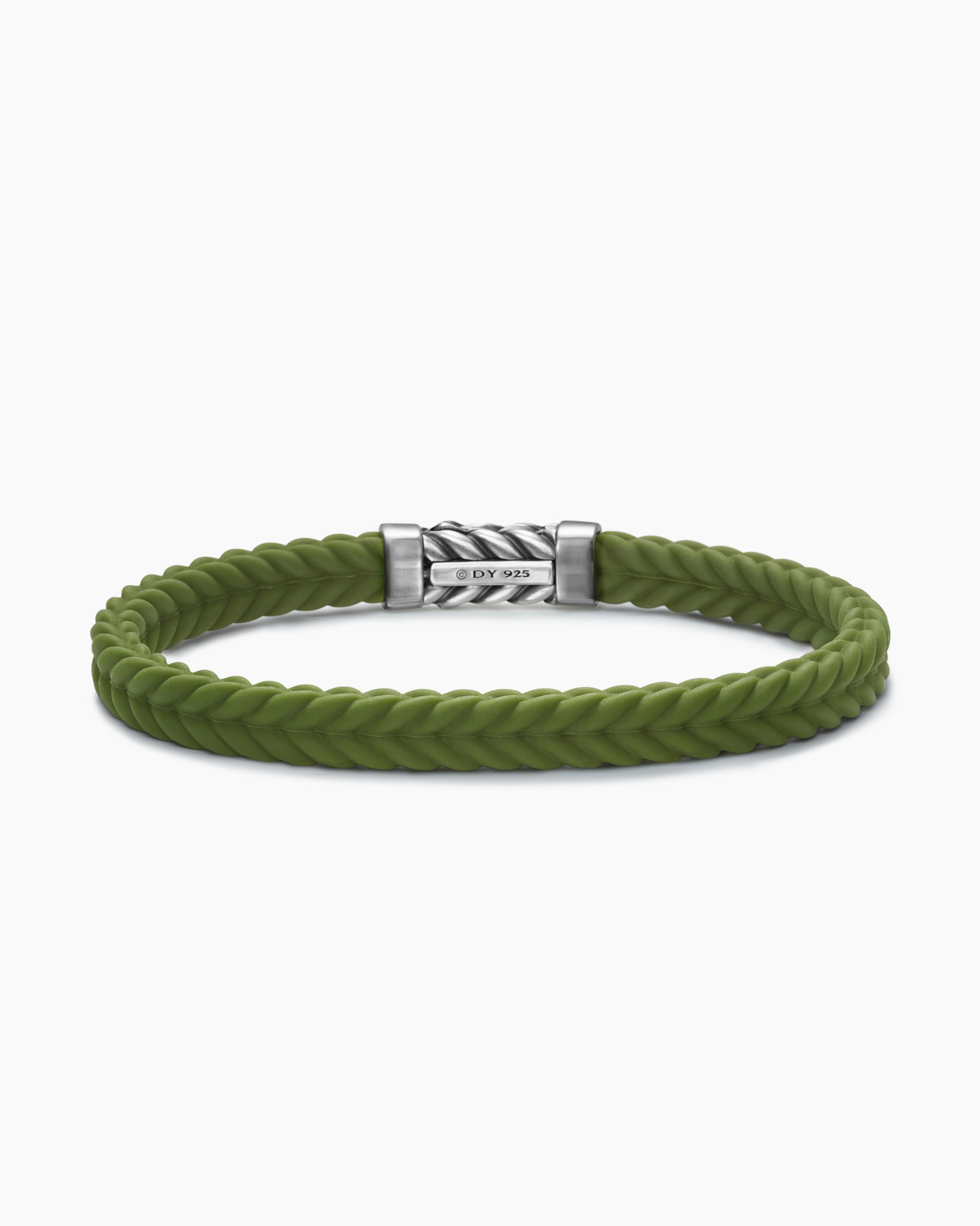 Chevron Bracelet in Green Rubber with Sterling Silver, 6mm - Image 4