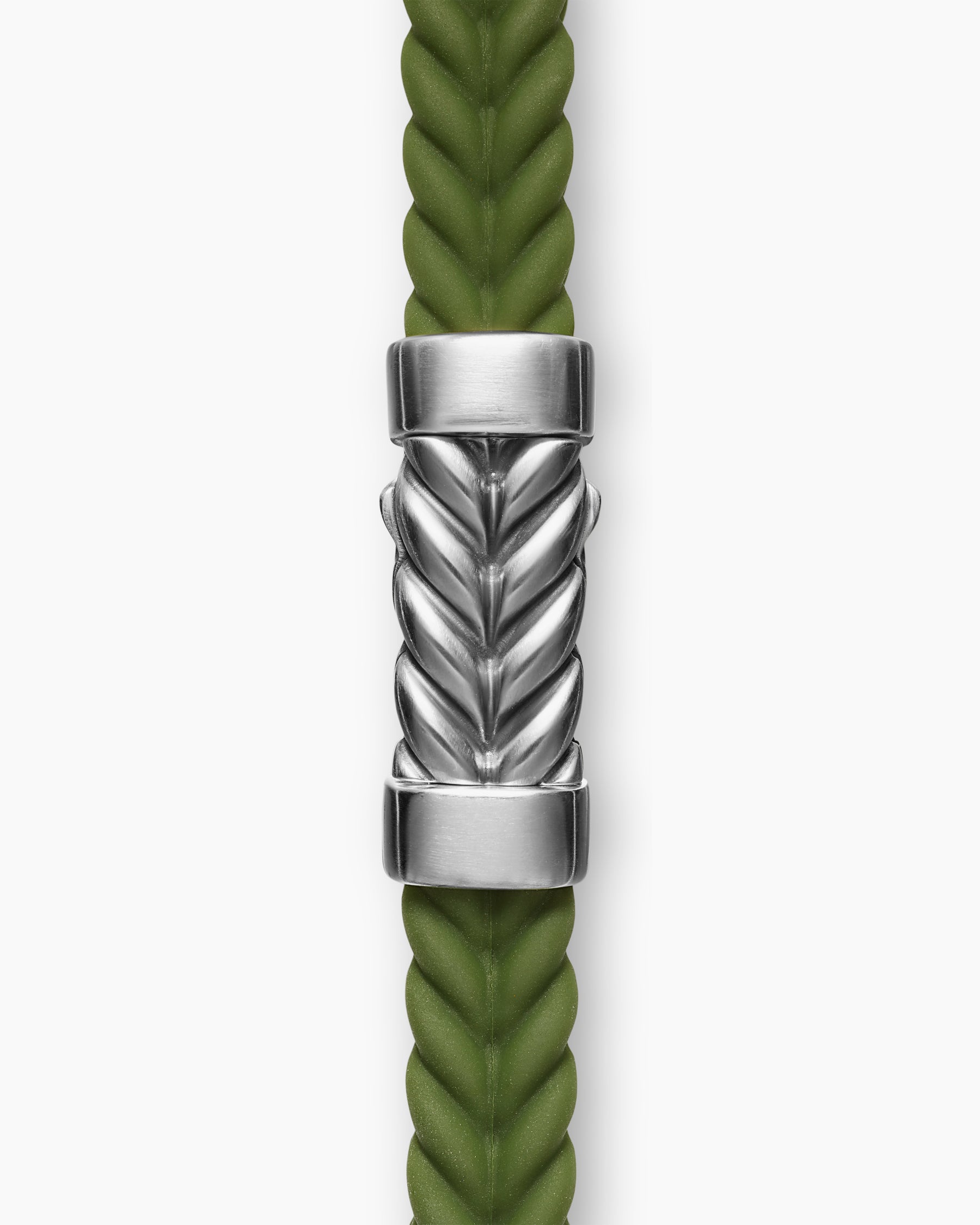 Chevron Bracelet in Green Rubber with Sterling Silver, 6mm - Image 5