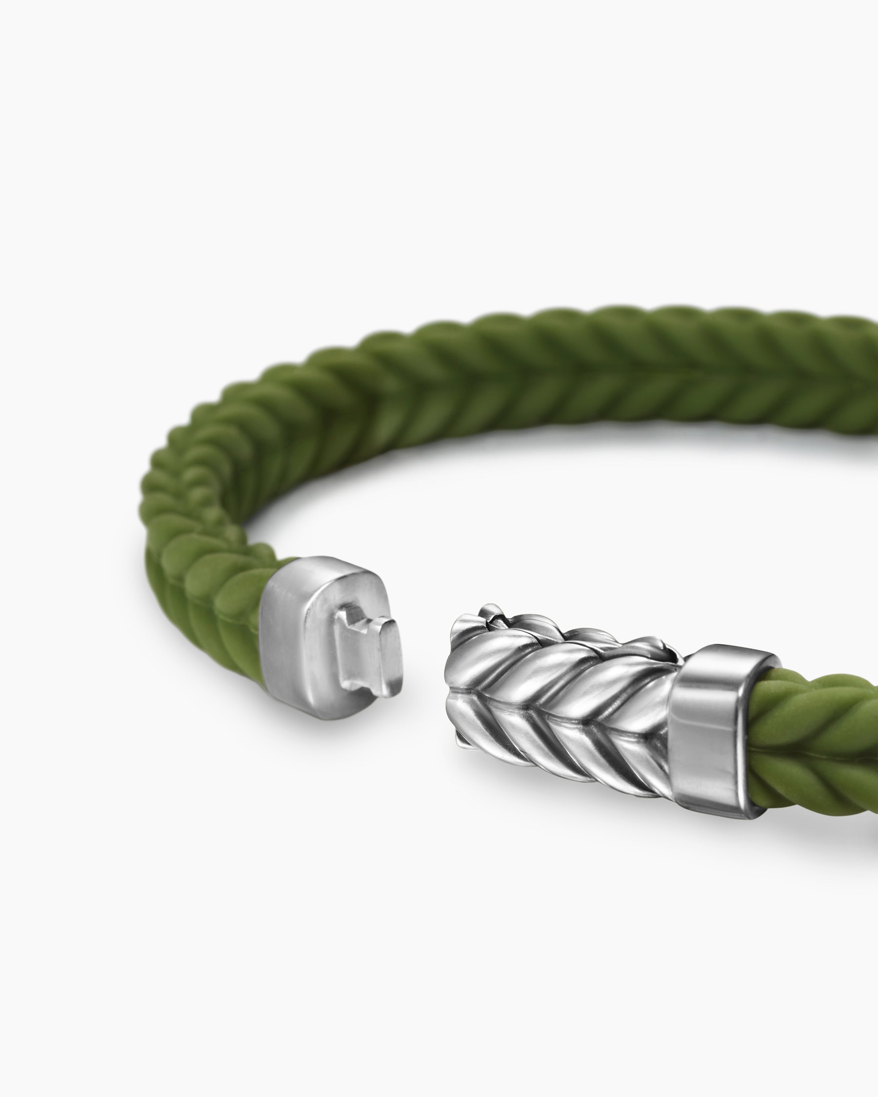 Chevron Bracelet in Green Rubber with Sterling Silver, 6mm - Image 6
