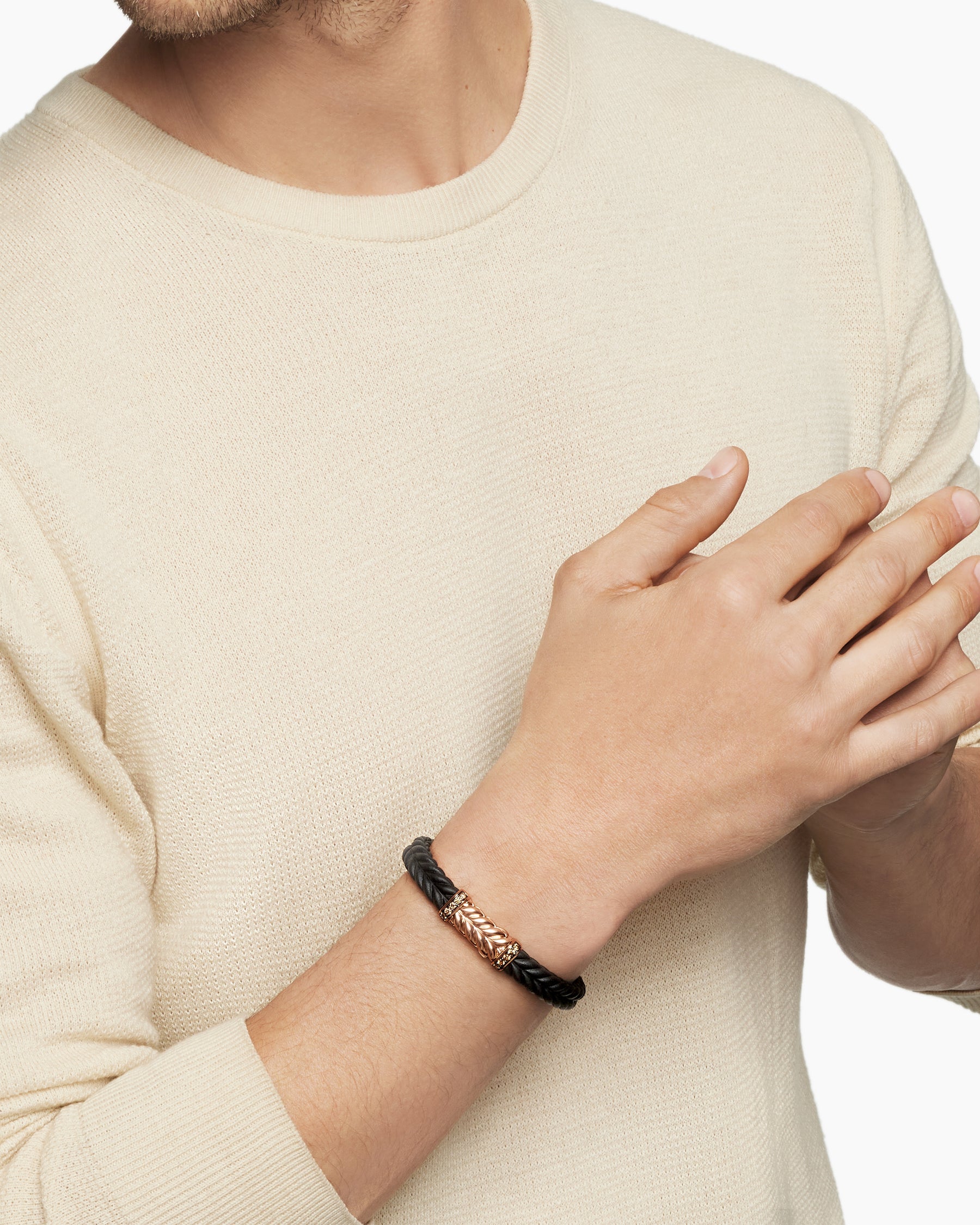 Alternative view of Chevron Bracelet in Black Rubber with 18K Rose Gold and Cognac Diamonds, 9mm