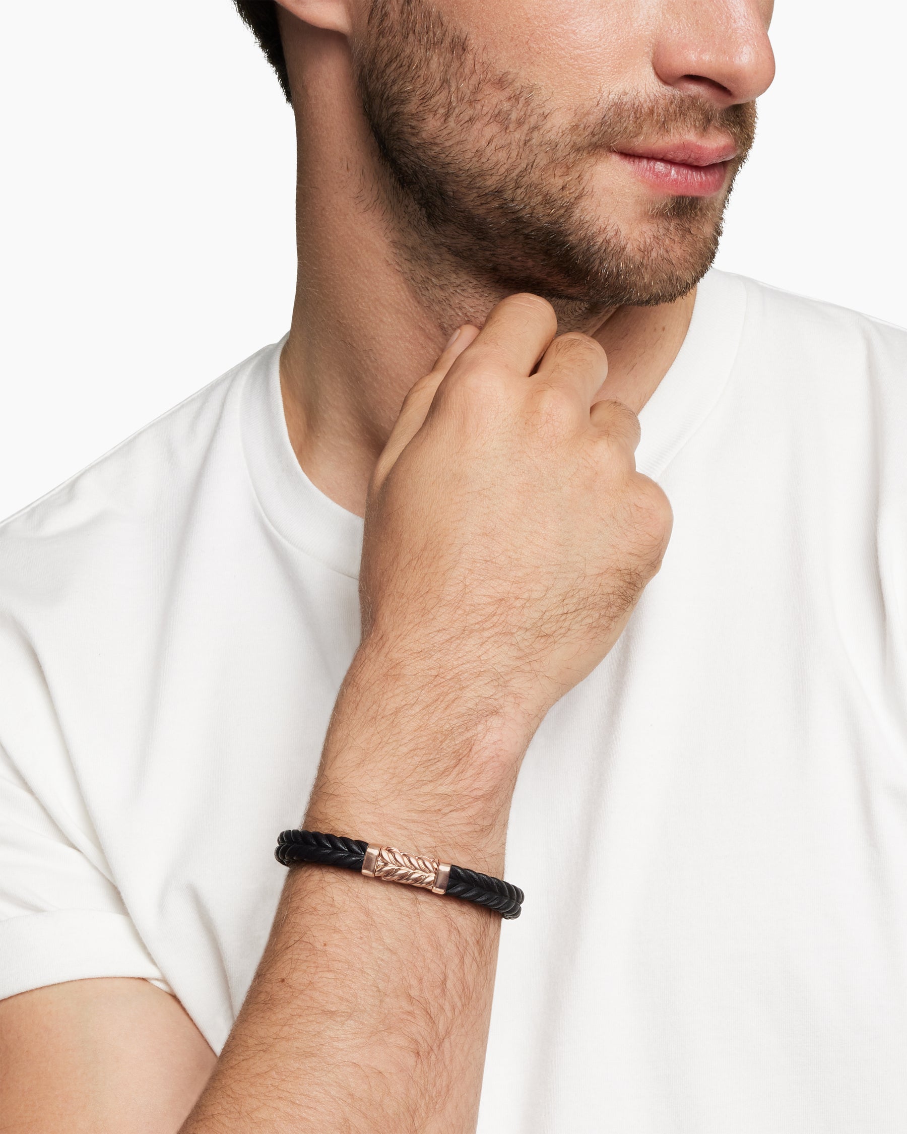 Alternative view of Chevron Bracelet in Black Rubber with 18K Rose Gold, 9mm