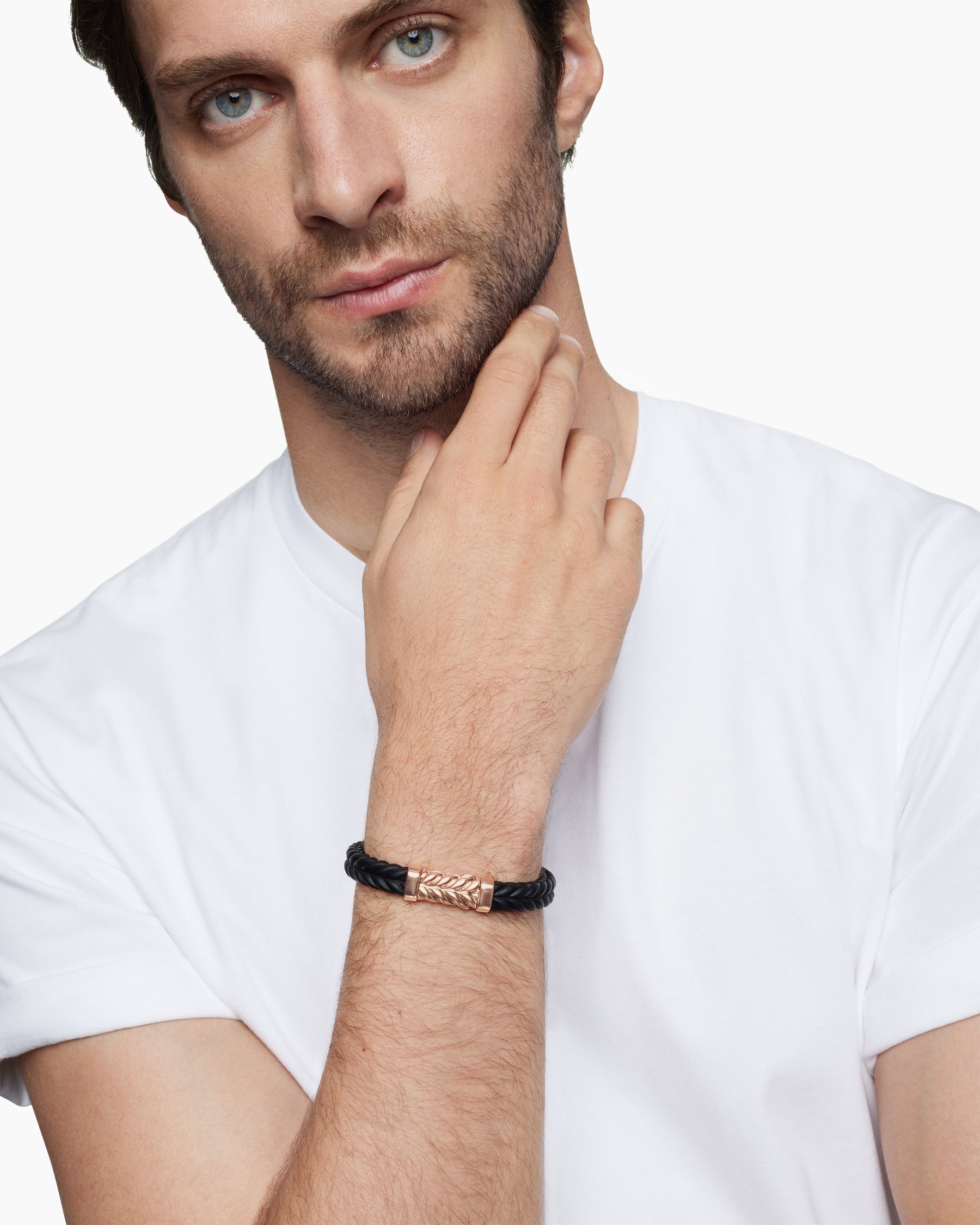 Chevron Bracelet in Black Rubber with 18K Rose Gold, 9mm - Image 7