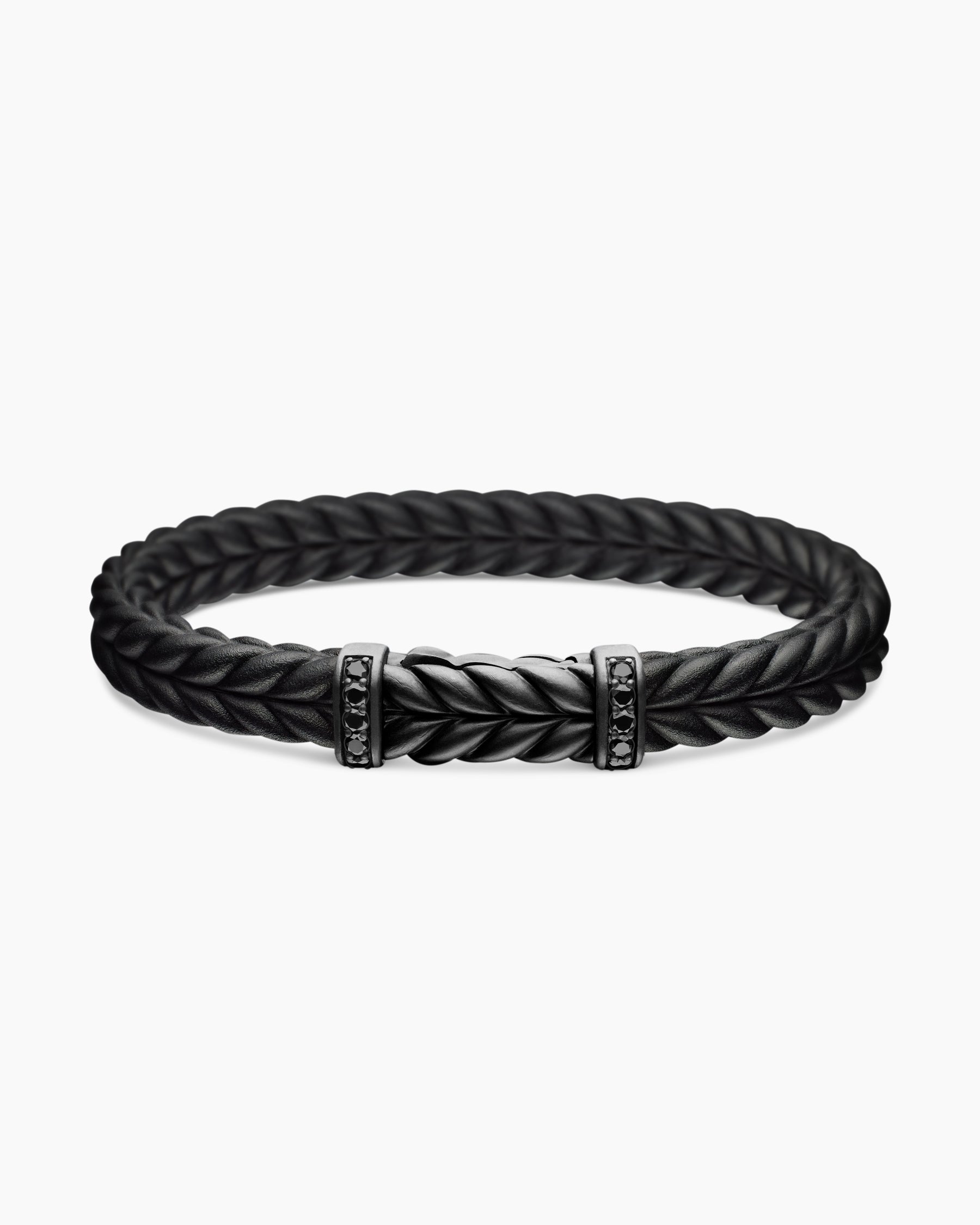 Chevron Bracelet in Black Rubber with Black Titanium and Black Diamonds, 9mm - Image 4
