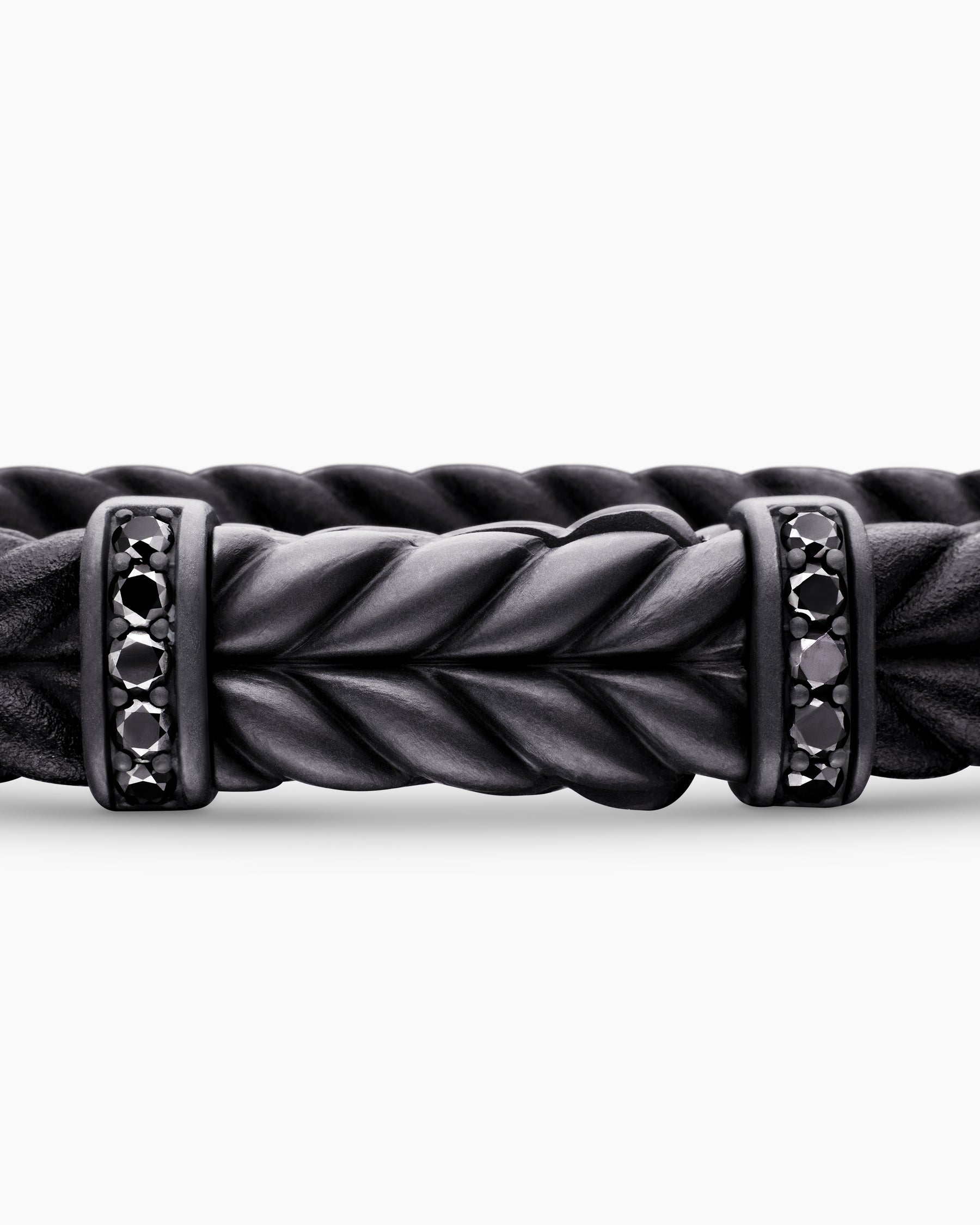 Chevron Bracelet in Black Rubber with Black Titanium and Black Diamonds, 9mm - Image 6