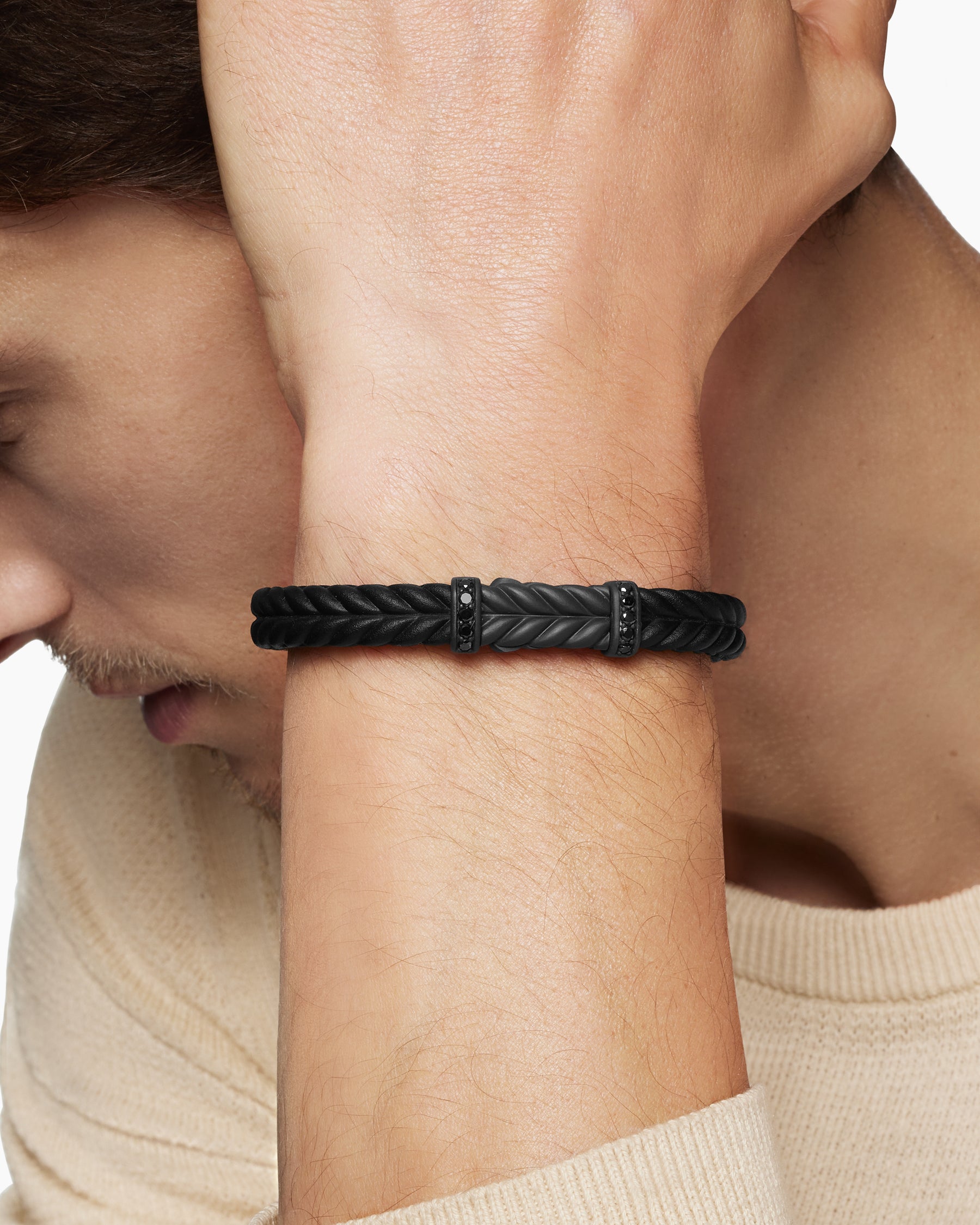 Chevron Bracelet in Black Rubber with Black Titanium and Black Diamonds, 9mm - Image 7