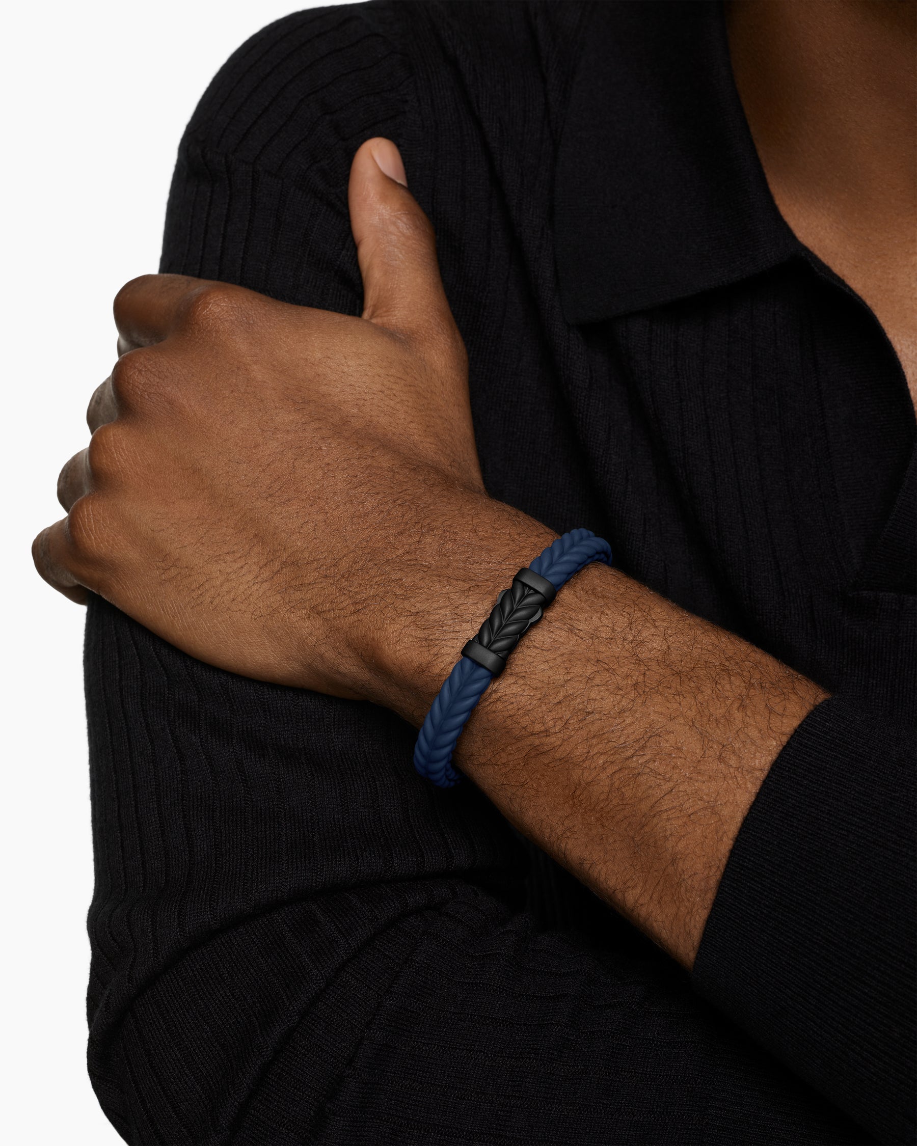 Alternative view of Chevron Bracelet in Blue Rubber with Black Titanium, 9mm