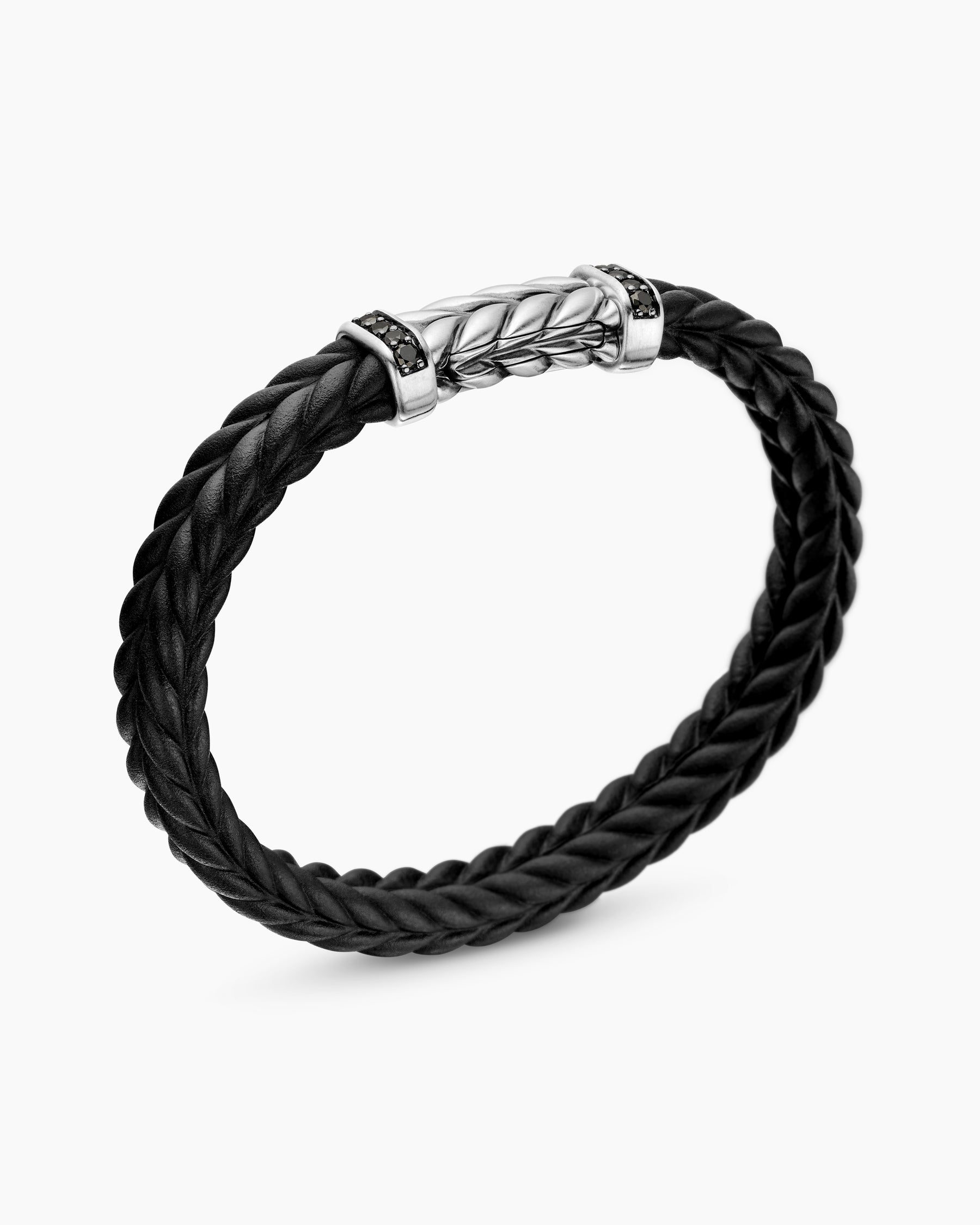 Chevron Bracelet in Black Rubber with Black Diamonds and Sterling Silver, 9mm - Image 3