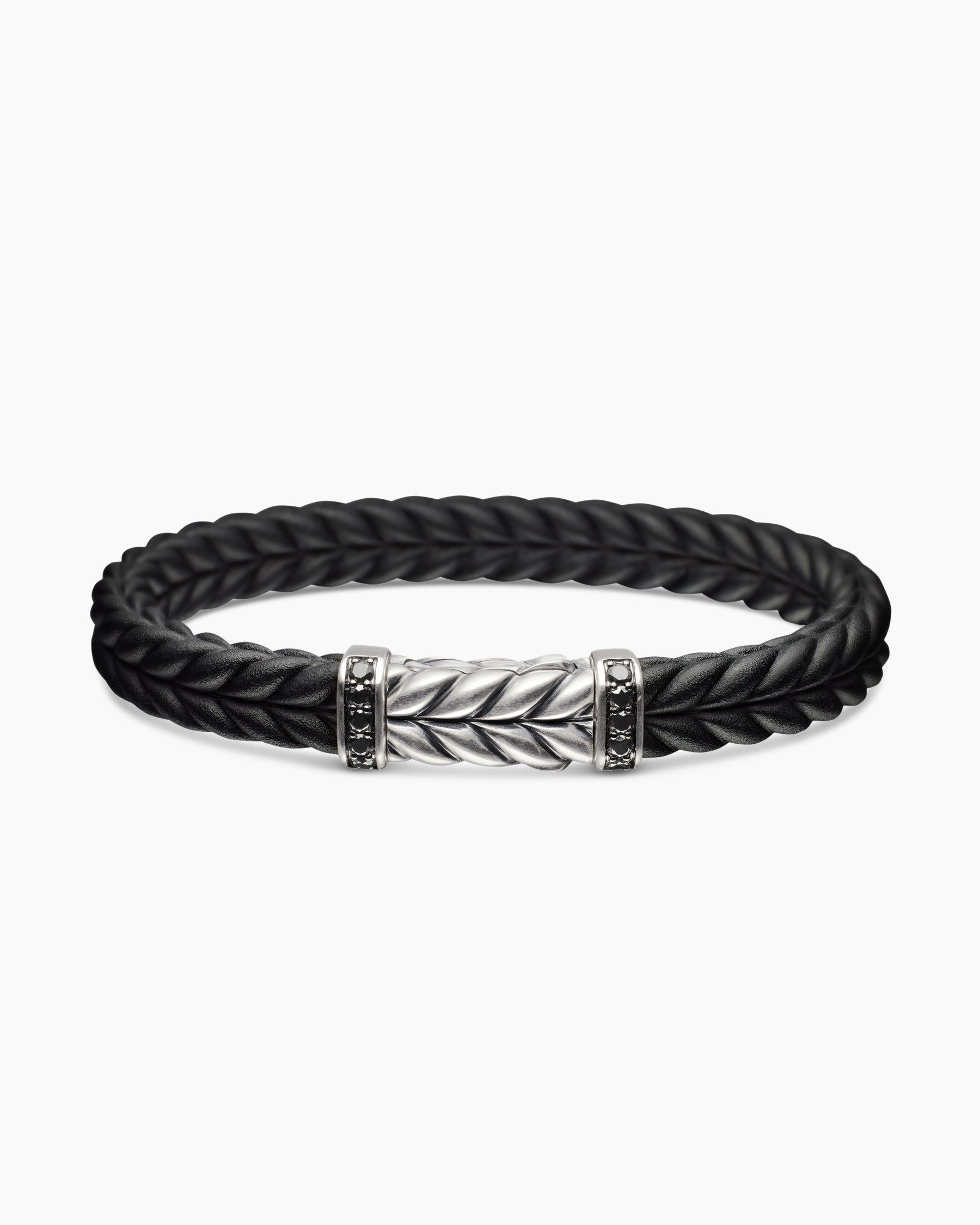 Chevron Bracelet in Black Rubber with Black Diamonds and Sterling Silver, 9mm - Image 4