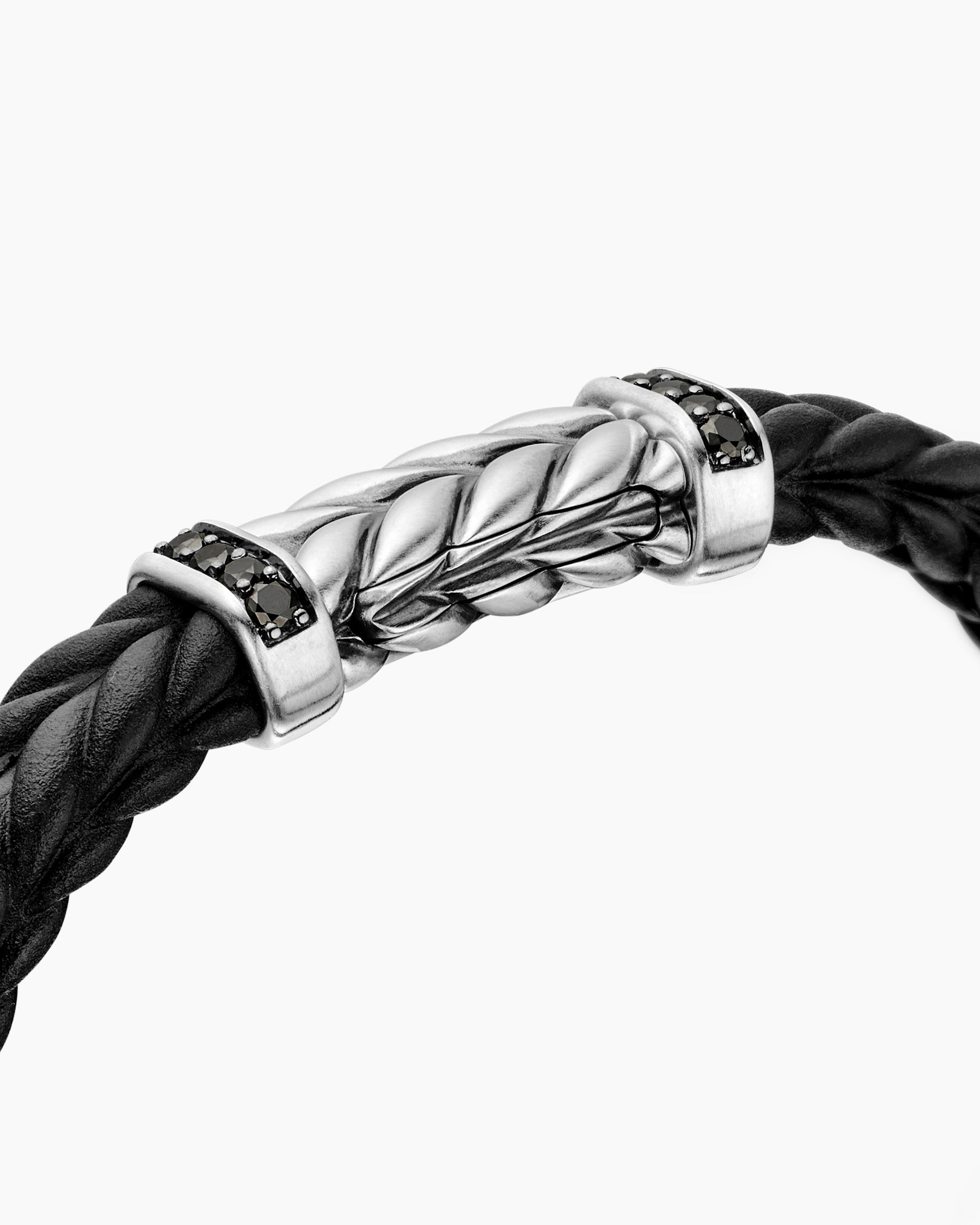 Chevron Bracelet in Black Rubber with Black Diamonds and Sterling Silver, 9mm - Image 5