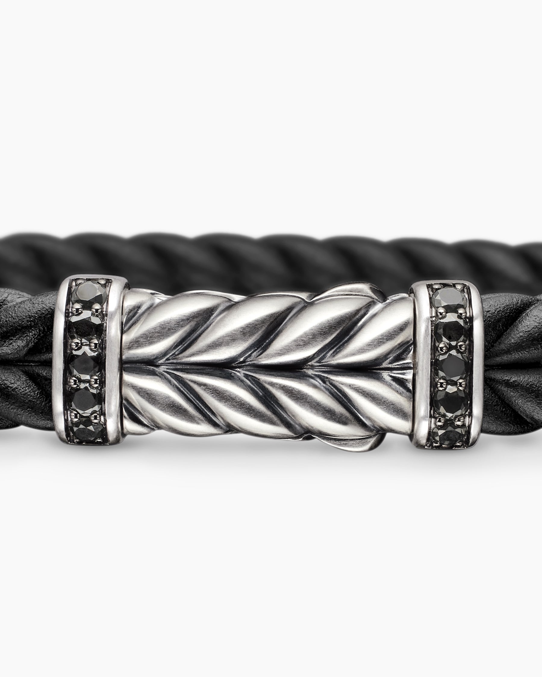 Chevron Bracelet in Black Rubber with Black Diamonds and Sterling Silver, 9mm - Image 6