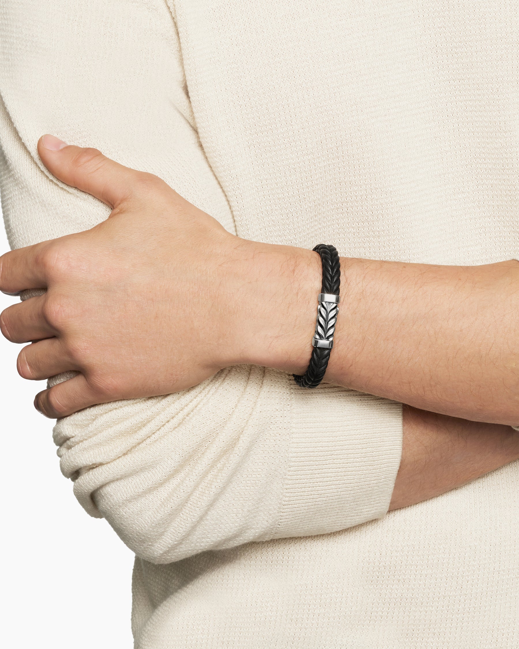 Alternative view of Chevron Bracelet in Black Rubber with Sterling Silver, 9mm