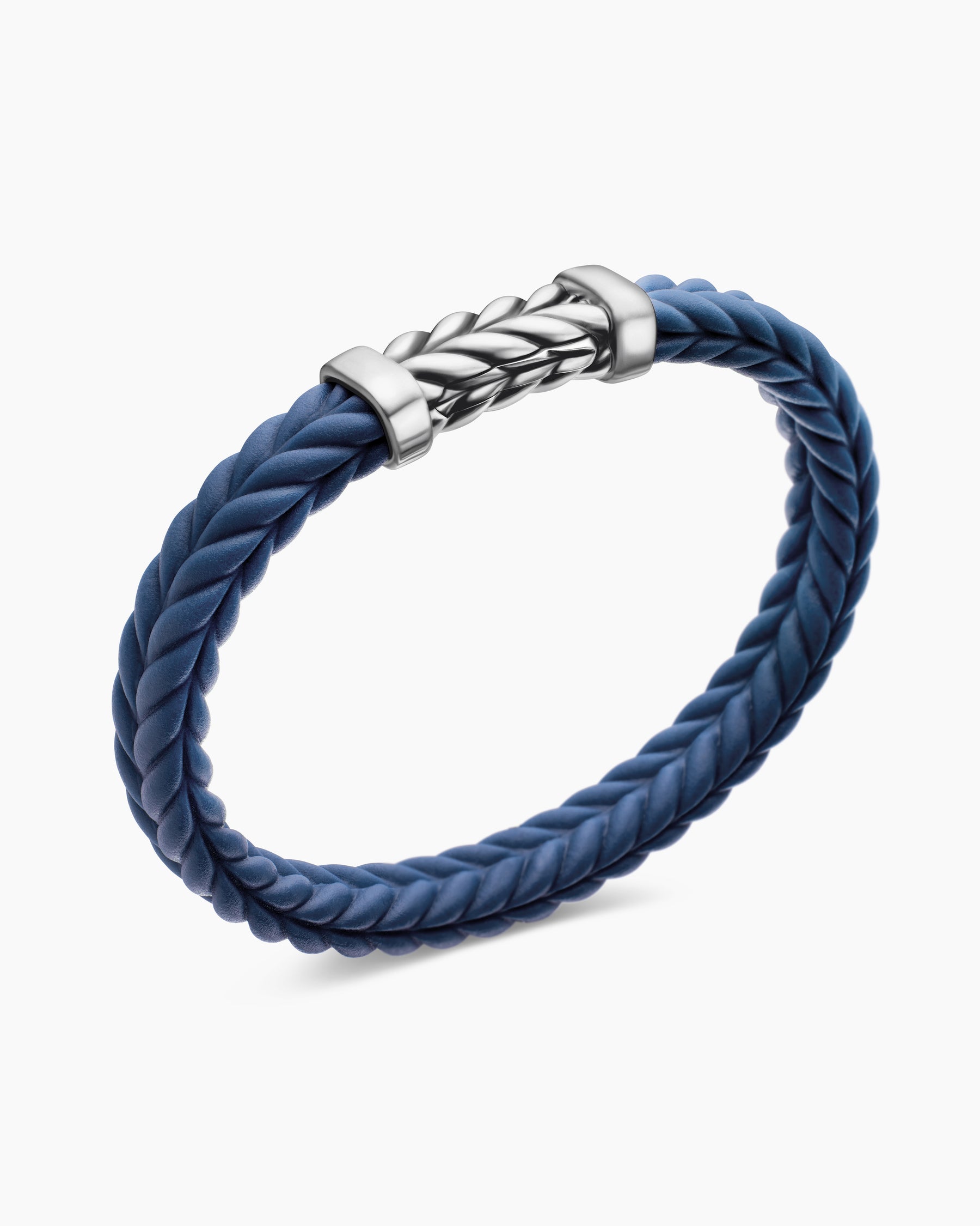 Chevron Bracelet in Blue Rubber with Sterling Silver, 9mm - Image 3