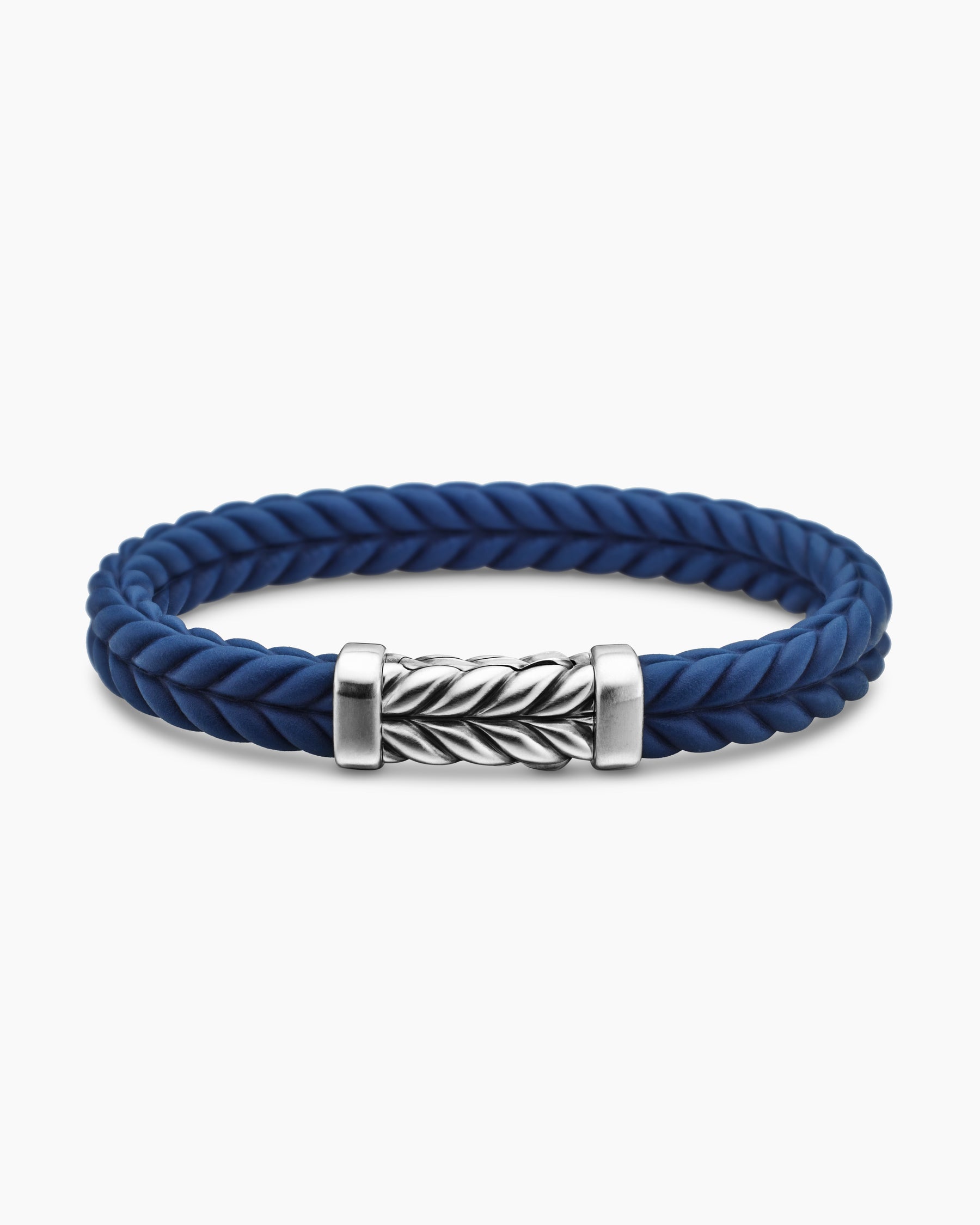 Chevron Bracelet in Blue Rubber with Sterling Silver, 9mm - Image 4