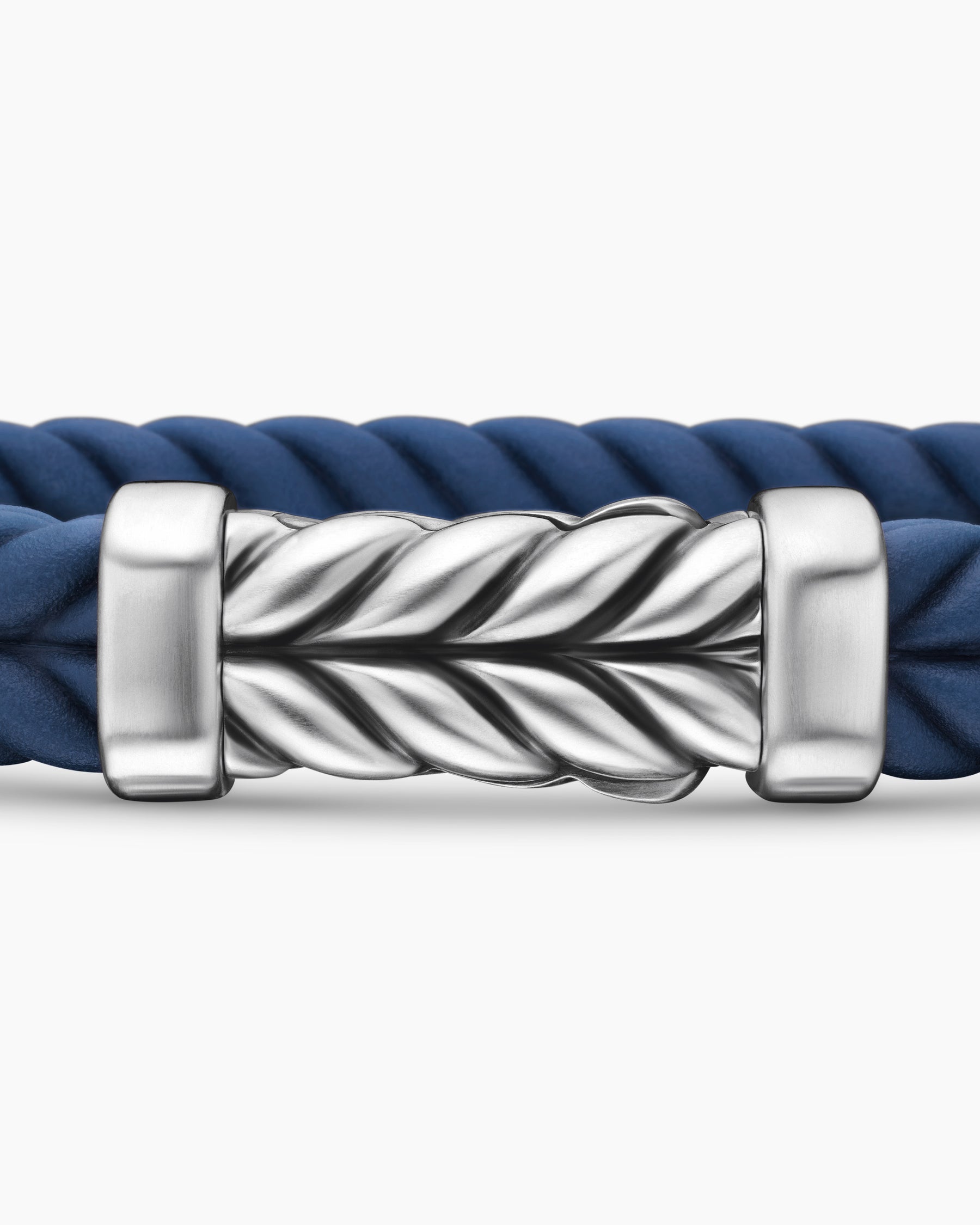 Chevron Bracelet in Blue Rubber with Sterling Silver, 9mm - Image 6