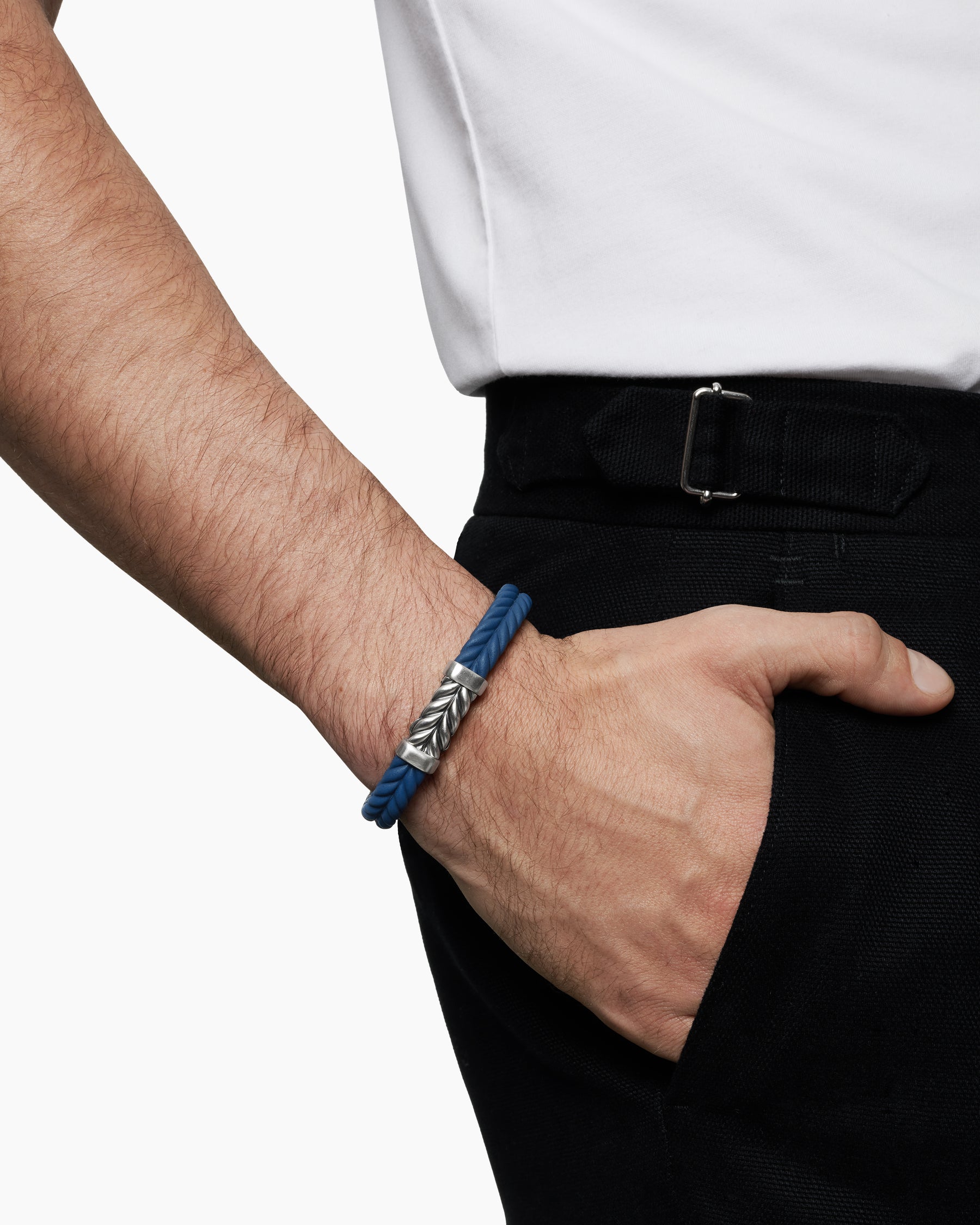 Alternative view of Chevron Bracelet in Blue Rubber with Sterling Silver, 9mm