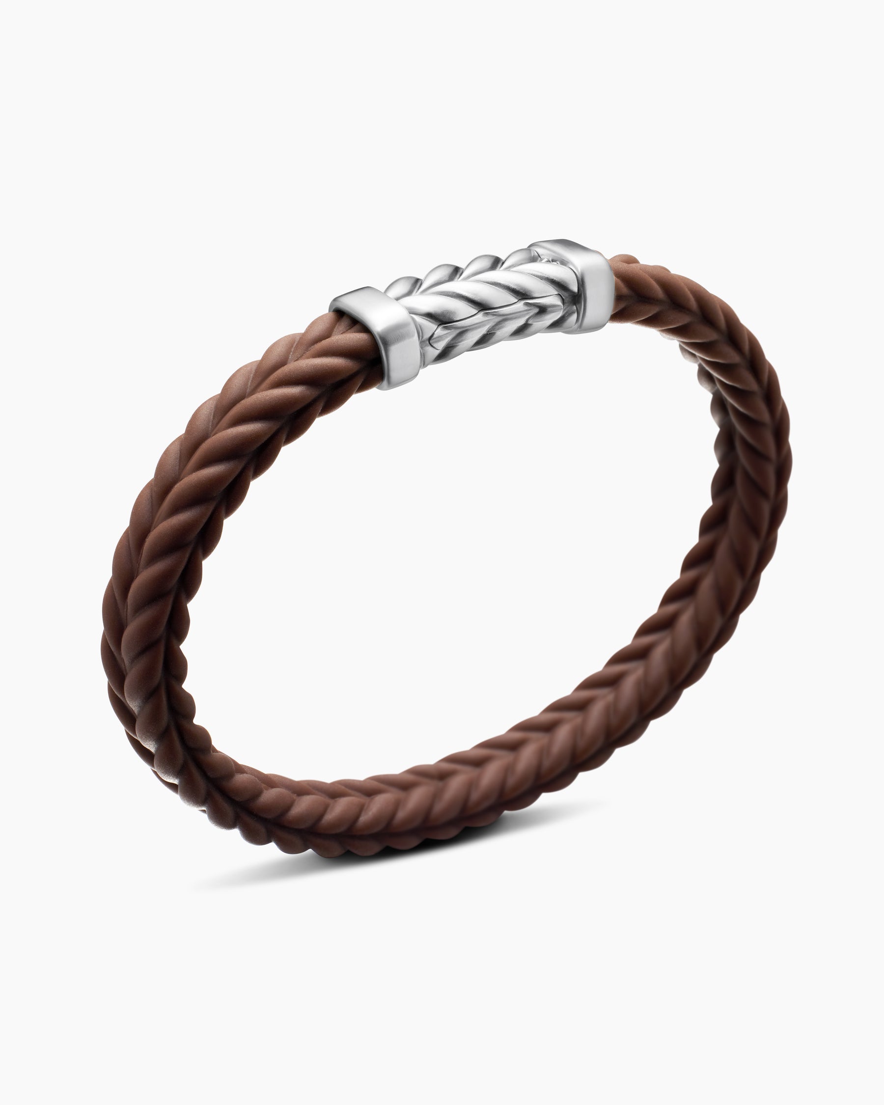 Chevron Bracelet in Brown Rubber with Sterling Silver, 9mm - Image 3