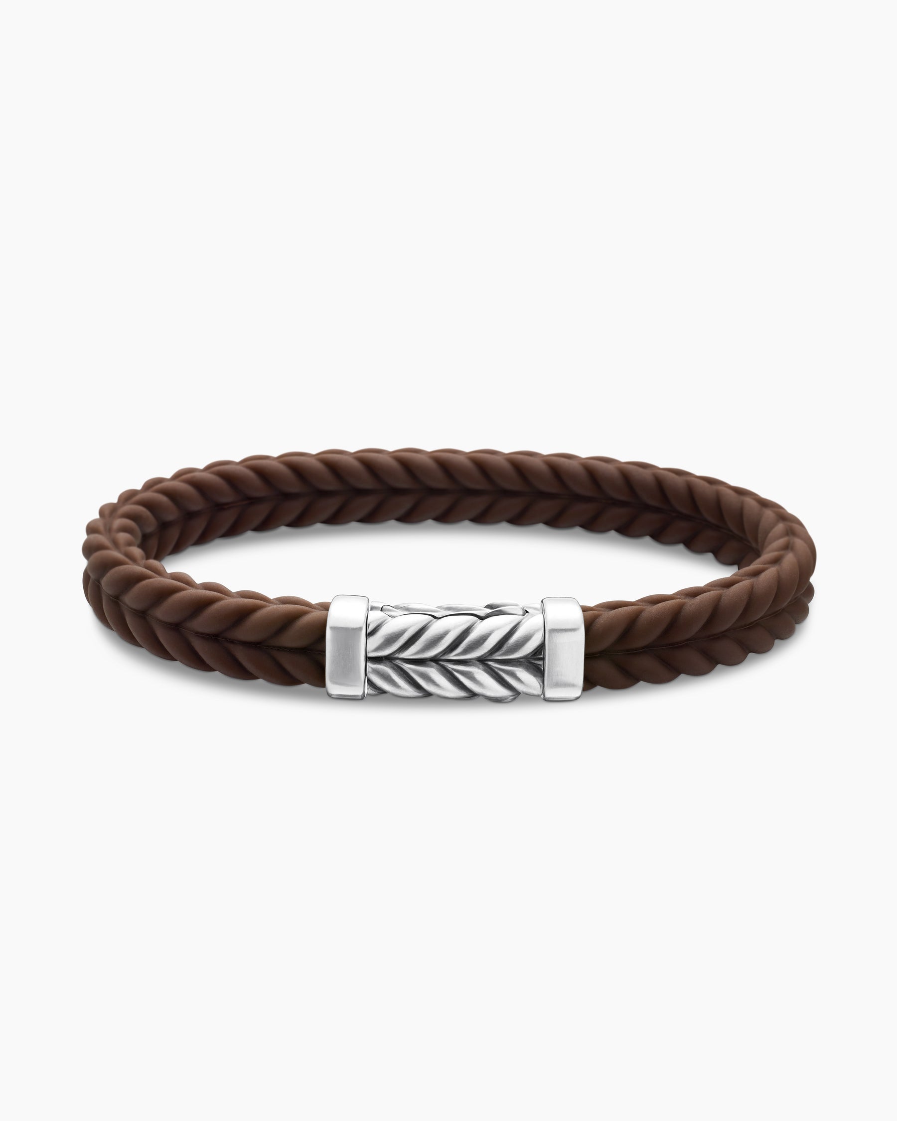 Chevron Bracelet in Brown Rubber with Sterling Silver, 9mm - Image 4