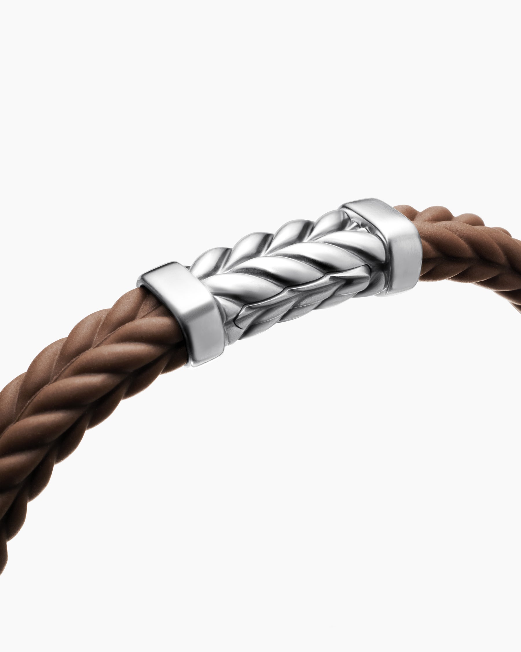 Chevron Bracelet in Brown Rubber with Sterling Silver, 9mm - Image 5