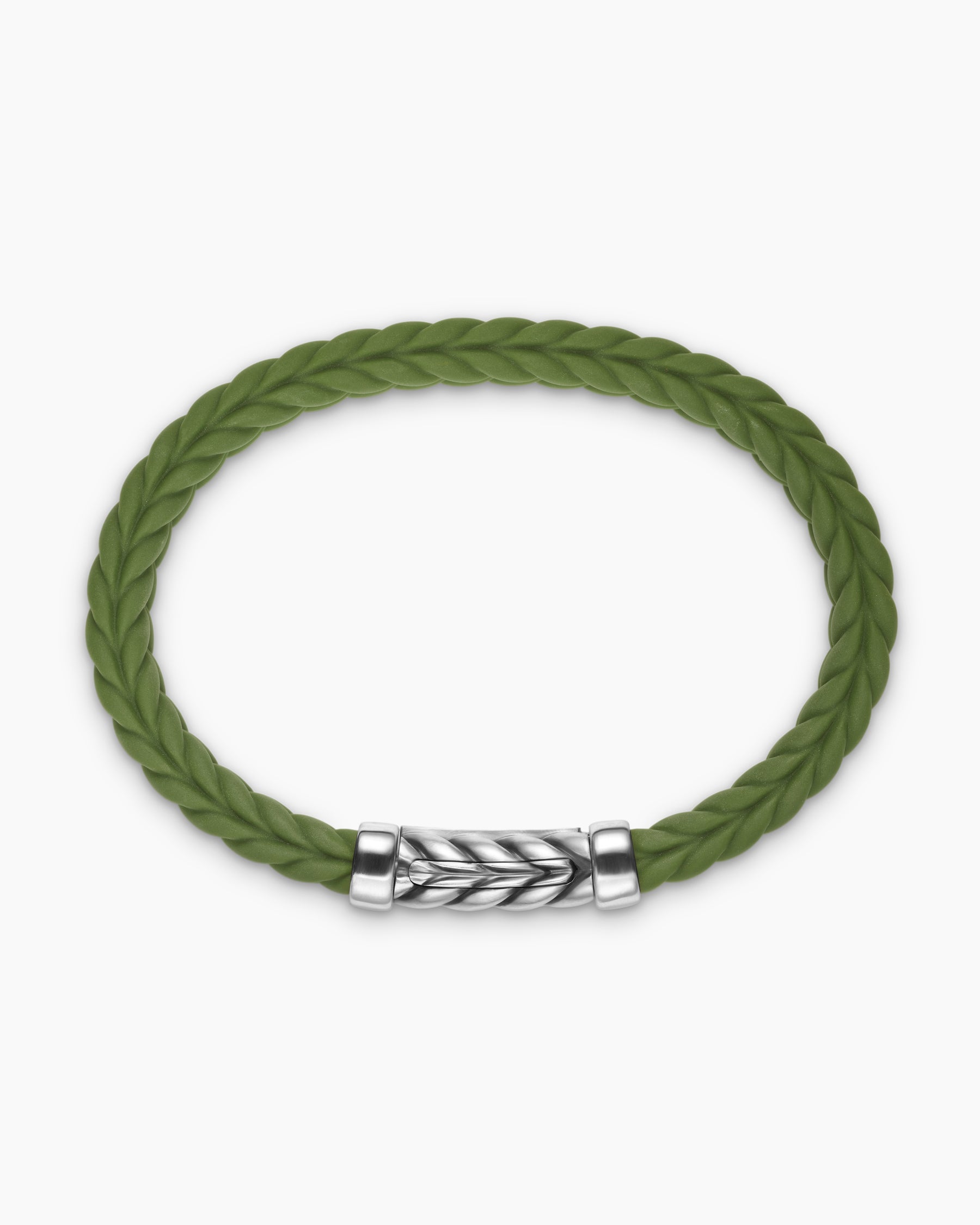 Chevron Bracelet in Green Rubber with Sterling Silver, 9mm - Image 3