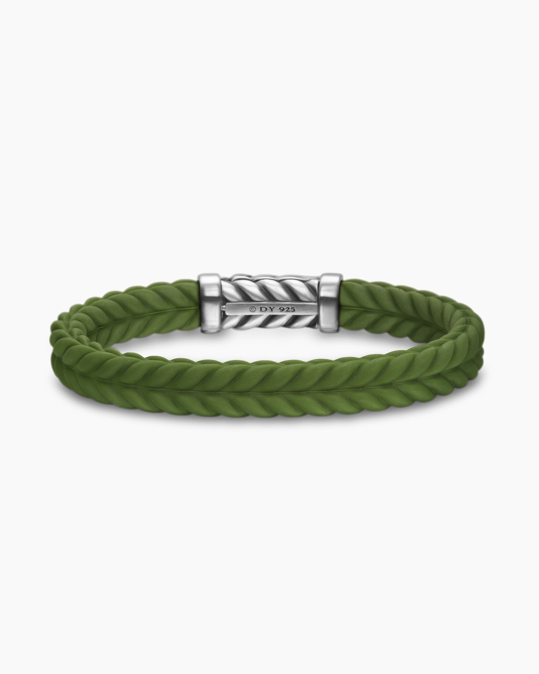 Chevron Bracelet in Green Rubber with Sterling Silver, 9mm - Image 4