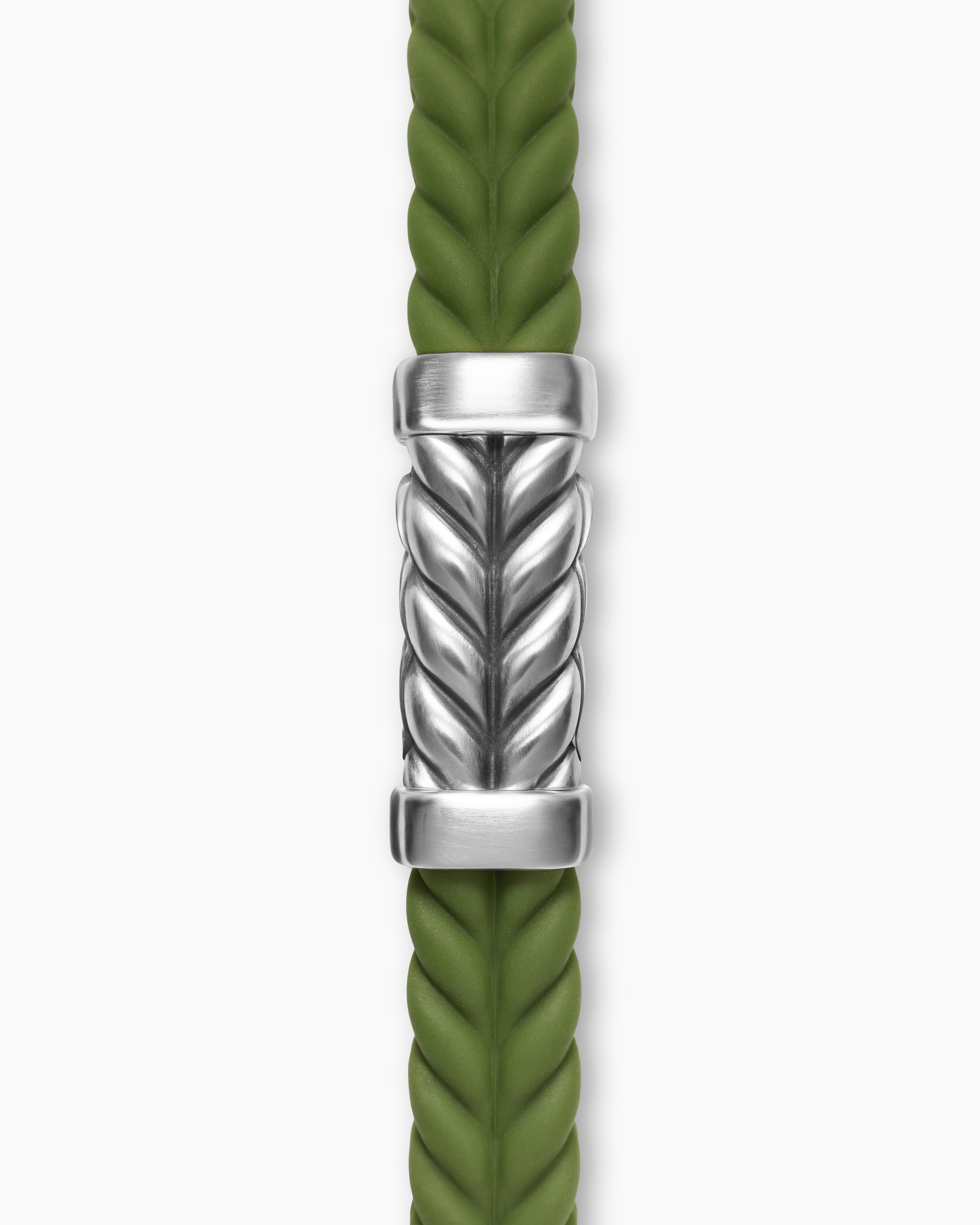 Chevron Bracelet in Green Rubber with Sterling Silver, 9mm - Image 5