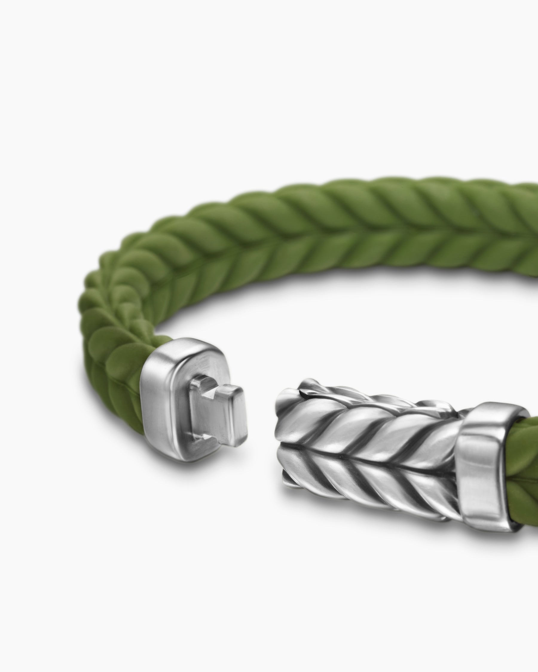 Chevron Bracelet in Green Rubber with Sterling Silver, 9mm - Image 6