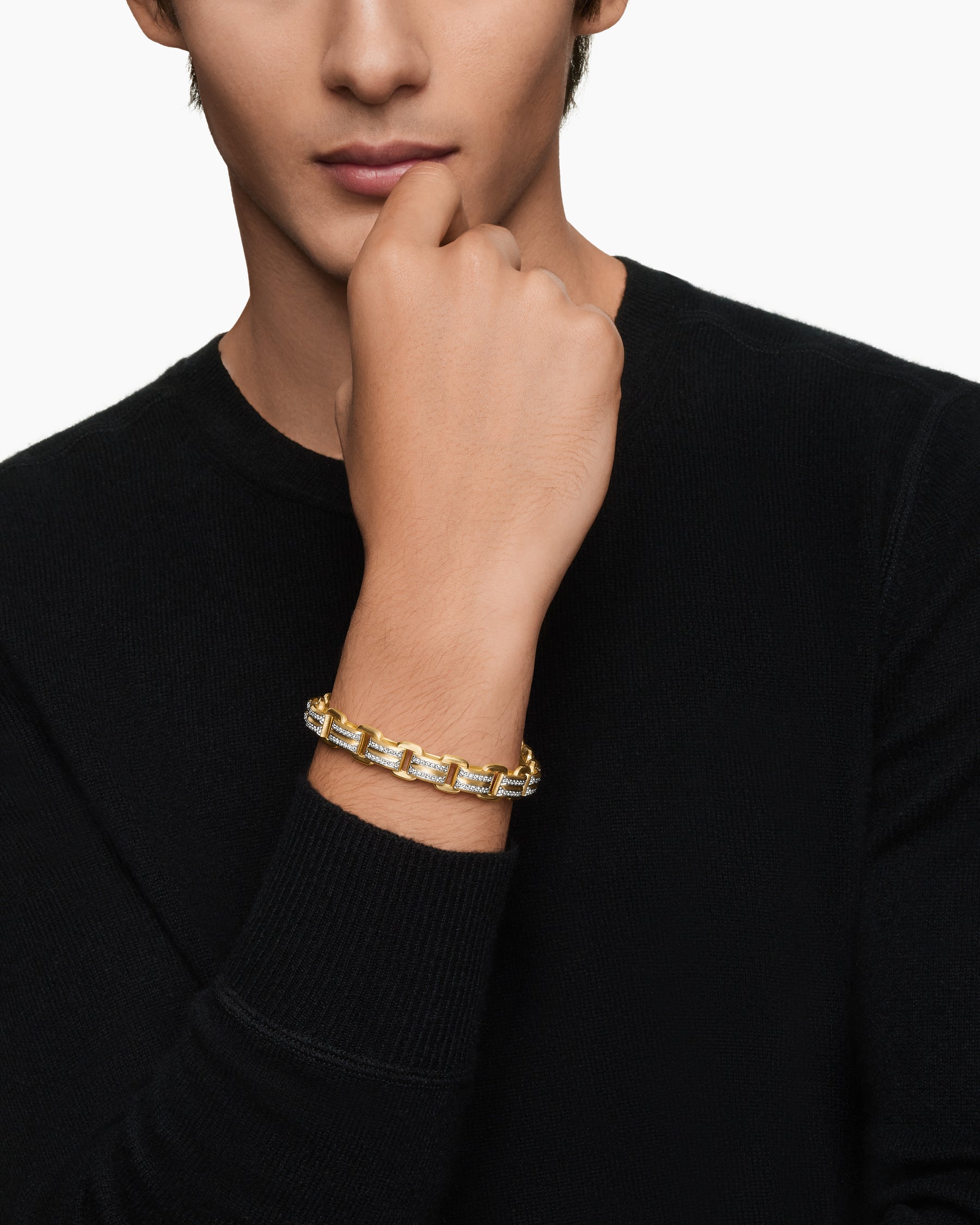 Alternative view of Streamline Link Bracelet in 18K Yellow Gold with Diamonds, 7.5mm
