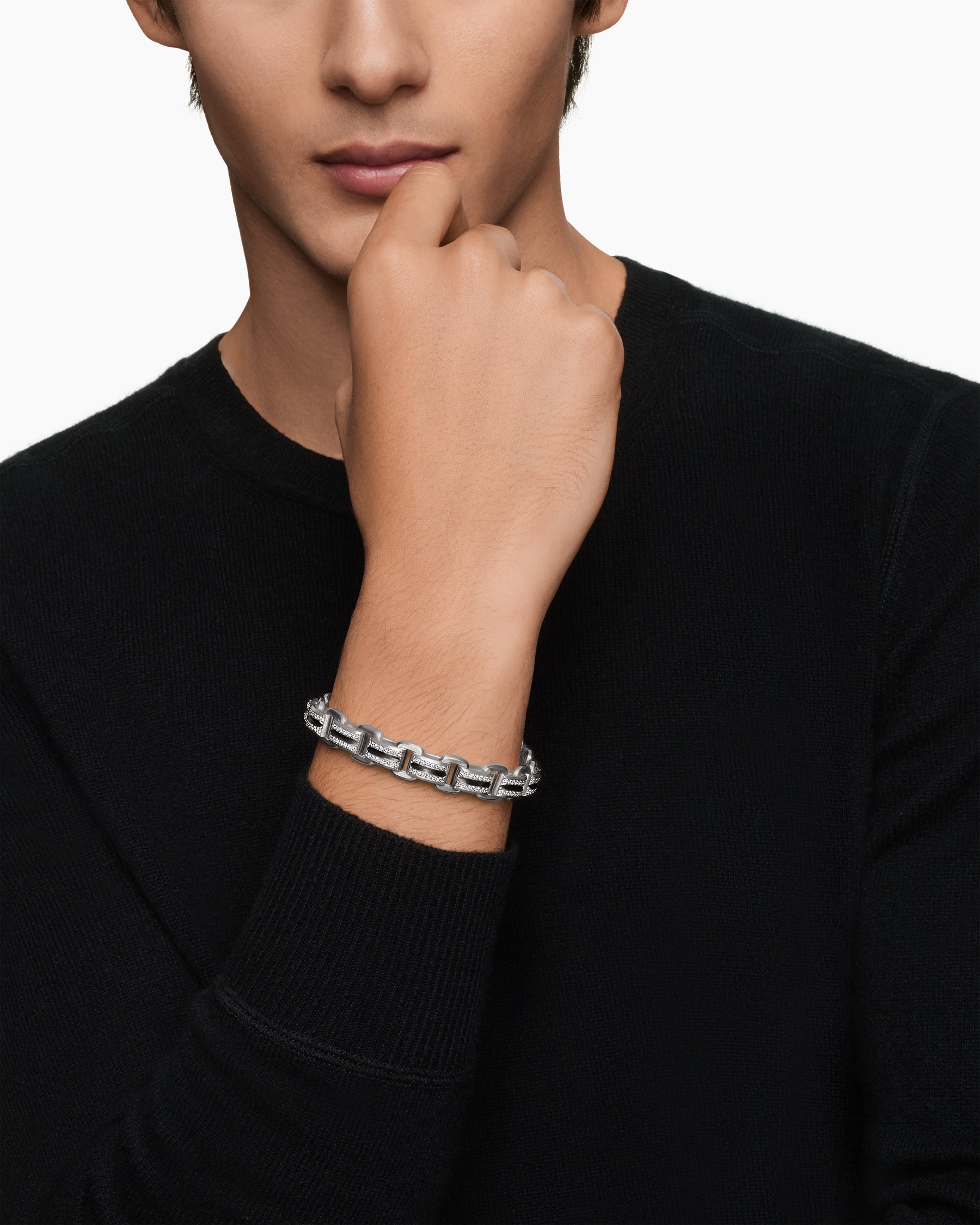 Alternative view of Streamline Link Bracelet in Sterling Silver with Diamonds, 7.5mm