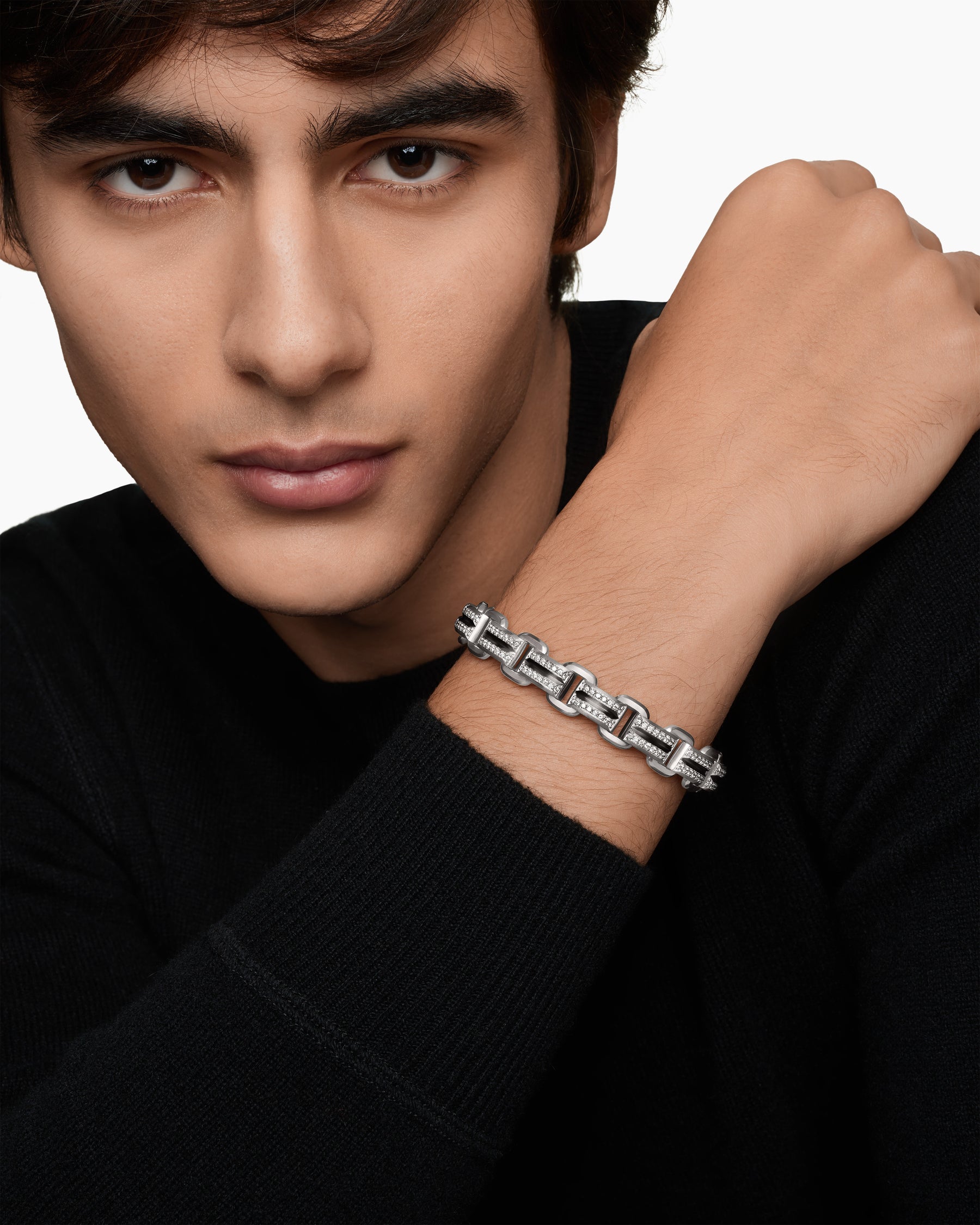 Streamline Link Bracelet in Sterling Silver with Diamonds, 7.5mm - Image 8