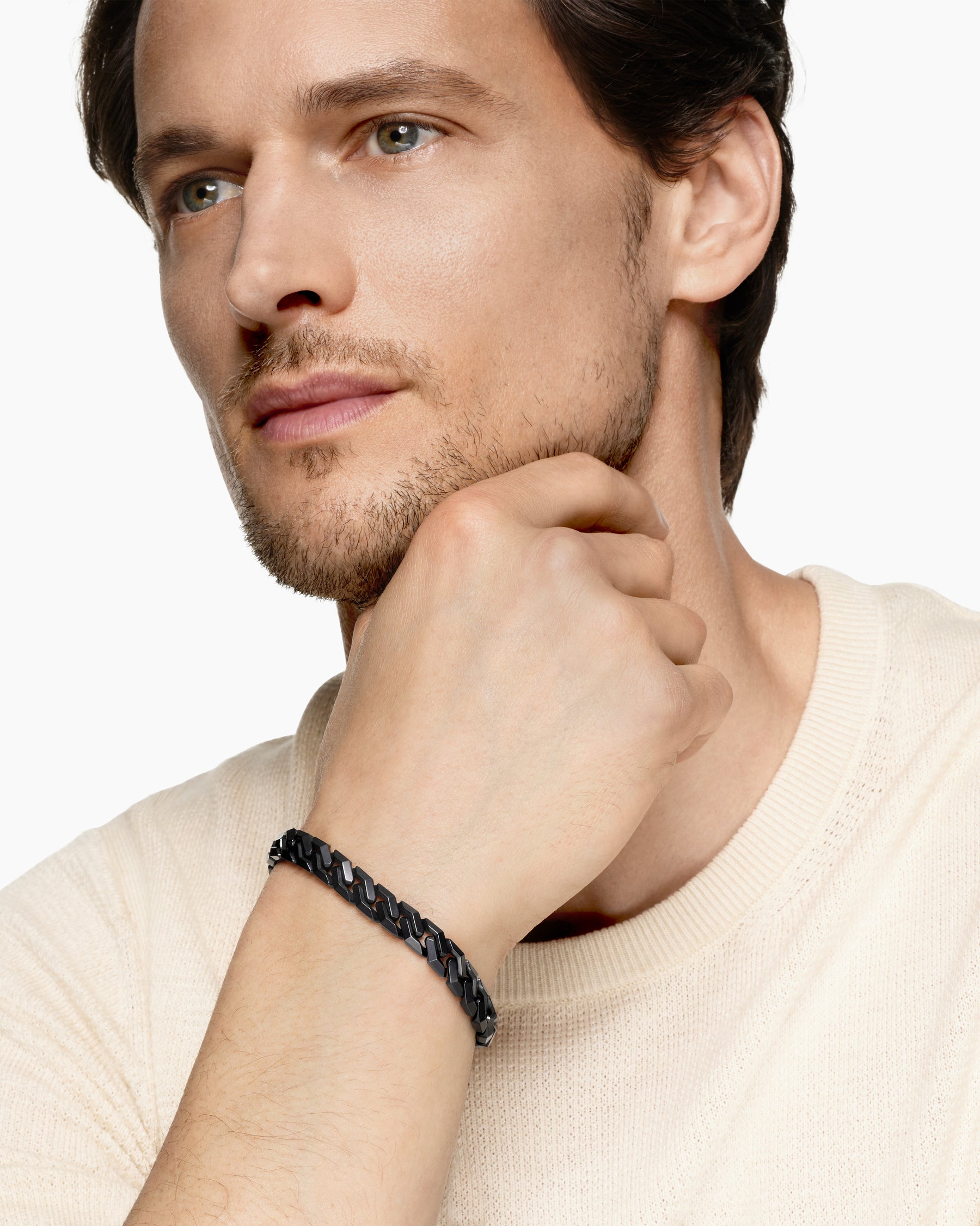 Alternative view of Curb Chain Angular Link Bracelet in Black Titanium, 8.7mm