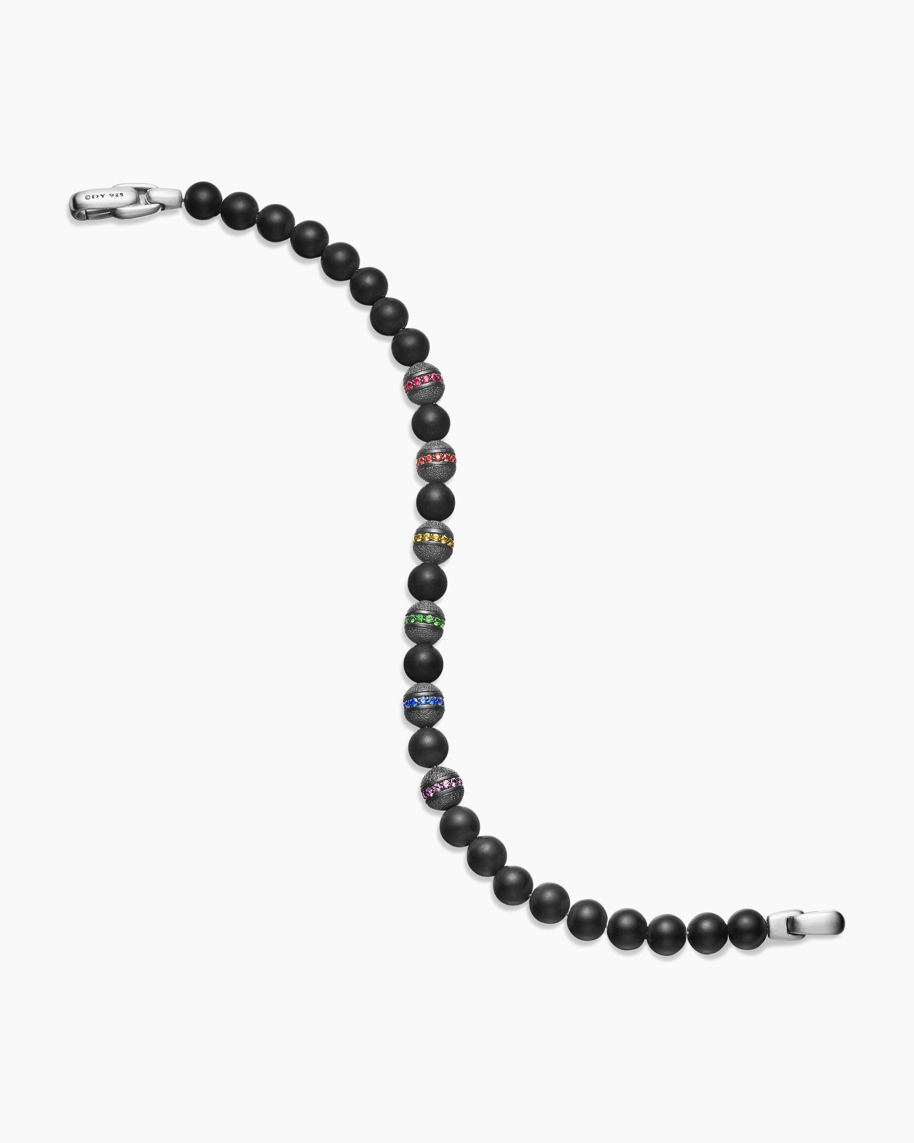 Spiritual Beads Rainbow Bracelet in Sterling Silver with Black Onyx, Sapphires and Tsavorites, 6mm - Image 4