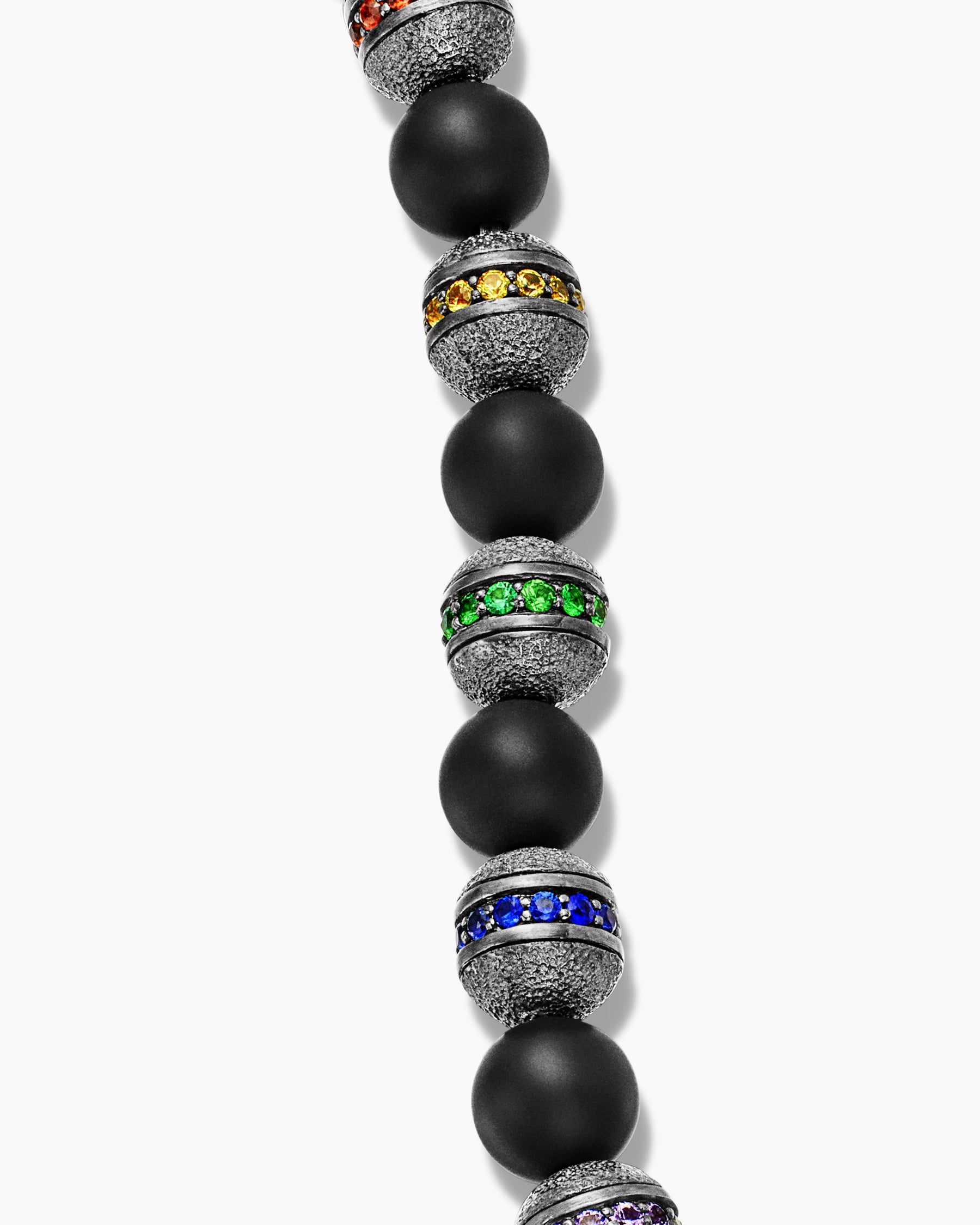 Spiritual Beads Rainbow Bracelet in Sterling Silver with Black Onyx, Sapphires and Tsavorites, 6mm - Image 6