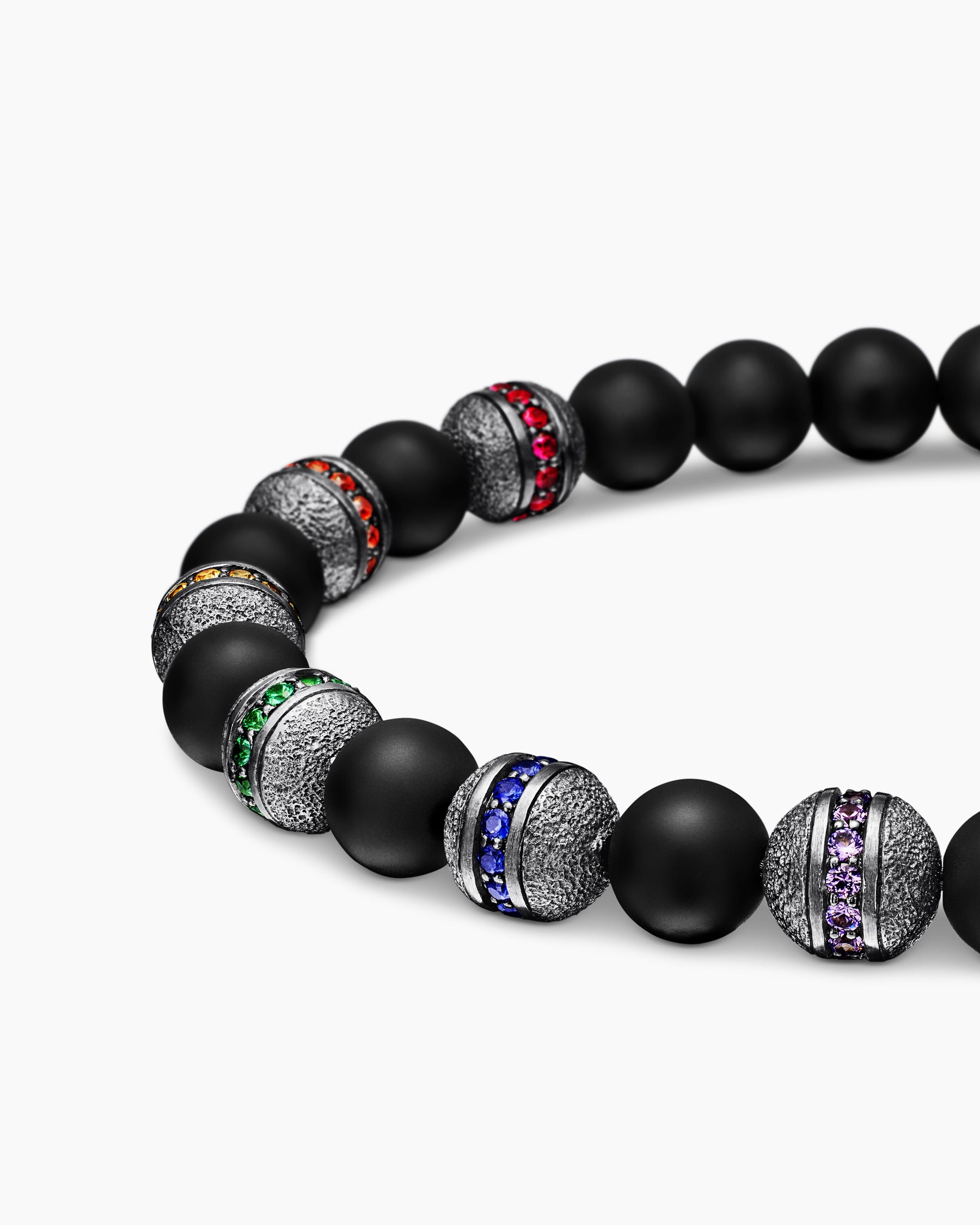 Spiritual Beads Rainbow Bracelet in Sterling Silver with Black Onyx, Sapphires and Tsavorites, 6mm - Image 7