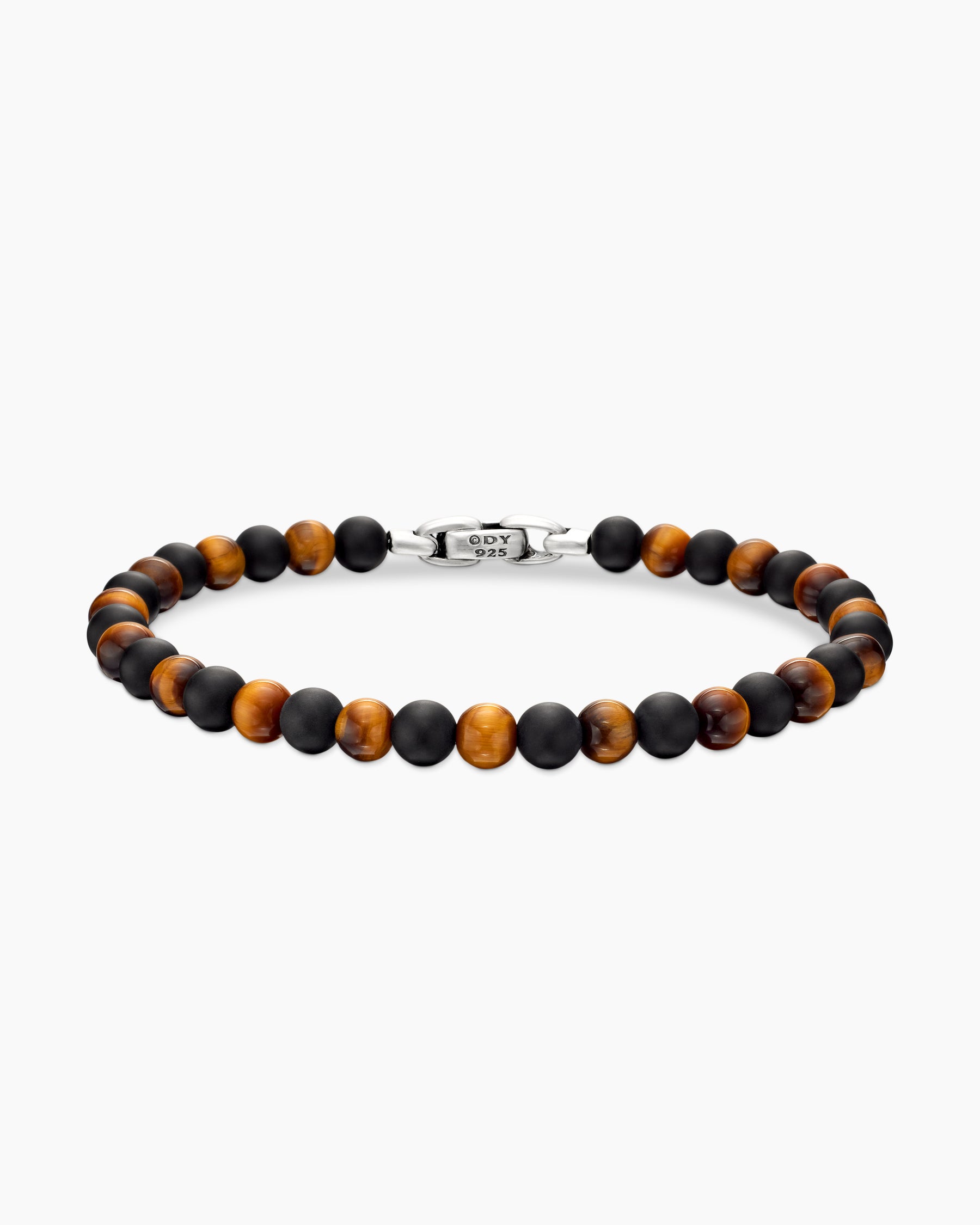 Spiritual Beads Alternating Bracelet in Sterling Silver with Black Onyx and Tiger's Eye, 6mm