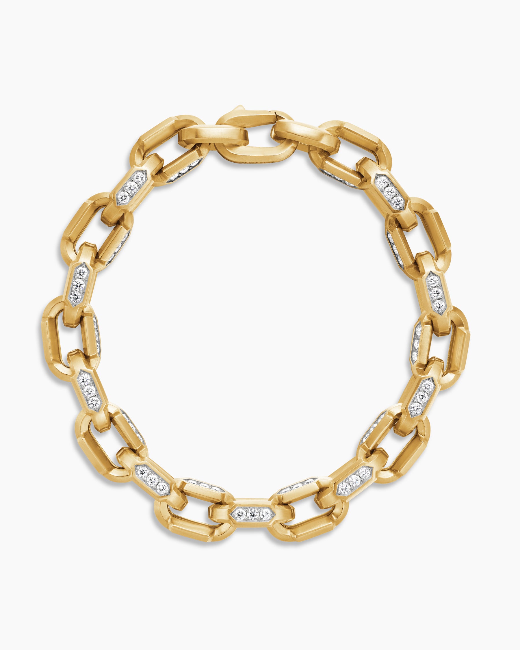 Faceted Chain Bracelet in 18K Yellow Gold with Diamonds, 9.5mm - Image 3