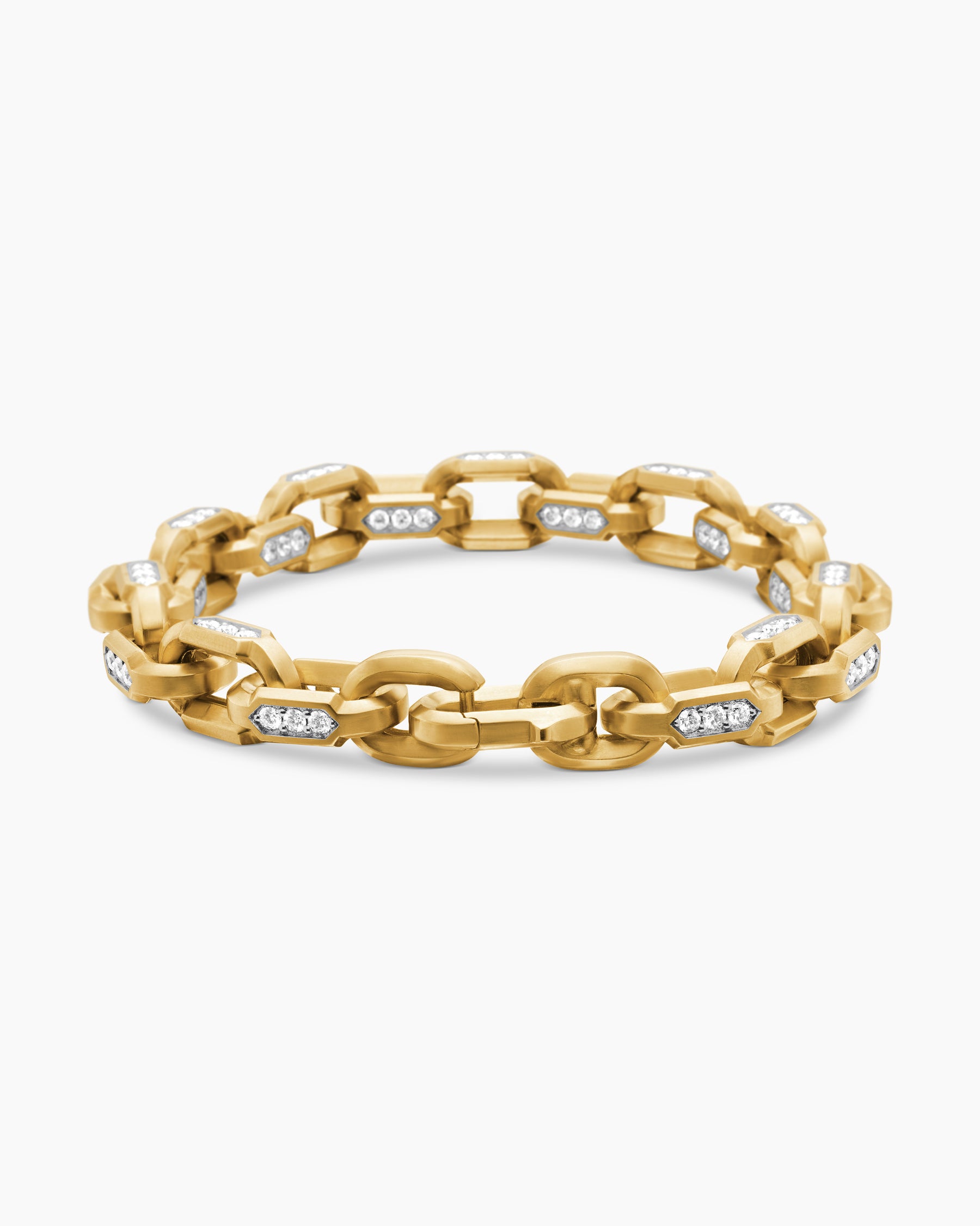 Faceted Chain Bracelet in 18K Yellow Gold with Diamonds, 9.5mm - Image 5