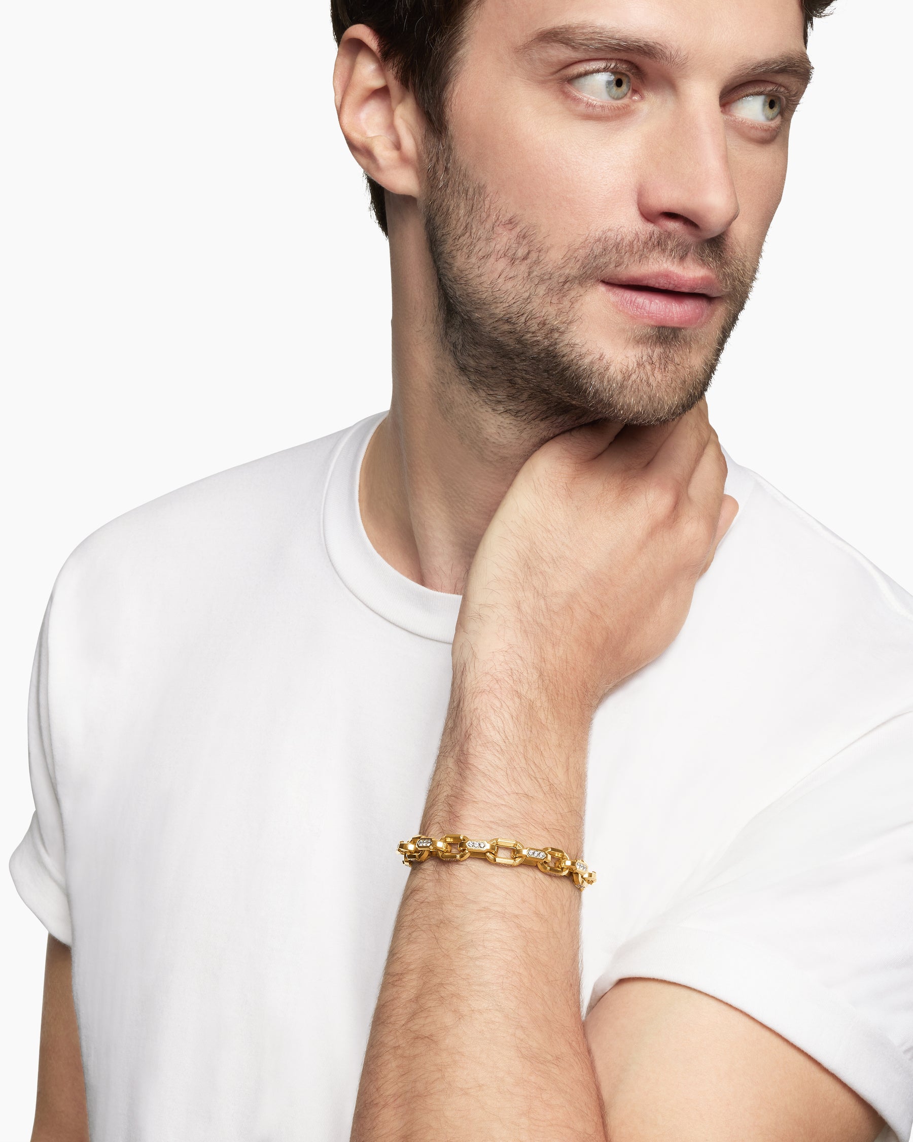 Alternative view of Faceted Chain Bracelet in 18K Yellow Gold with Diamonds, 9.5mm