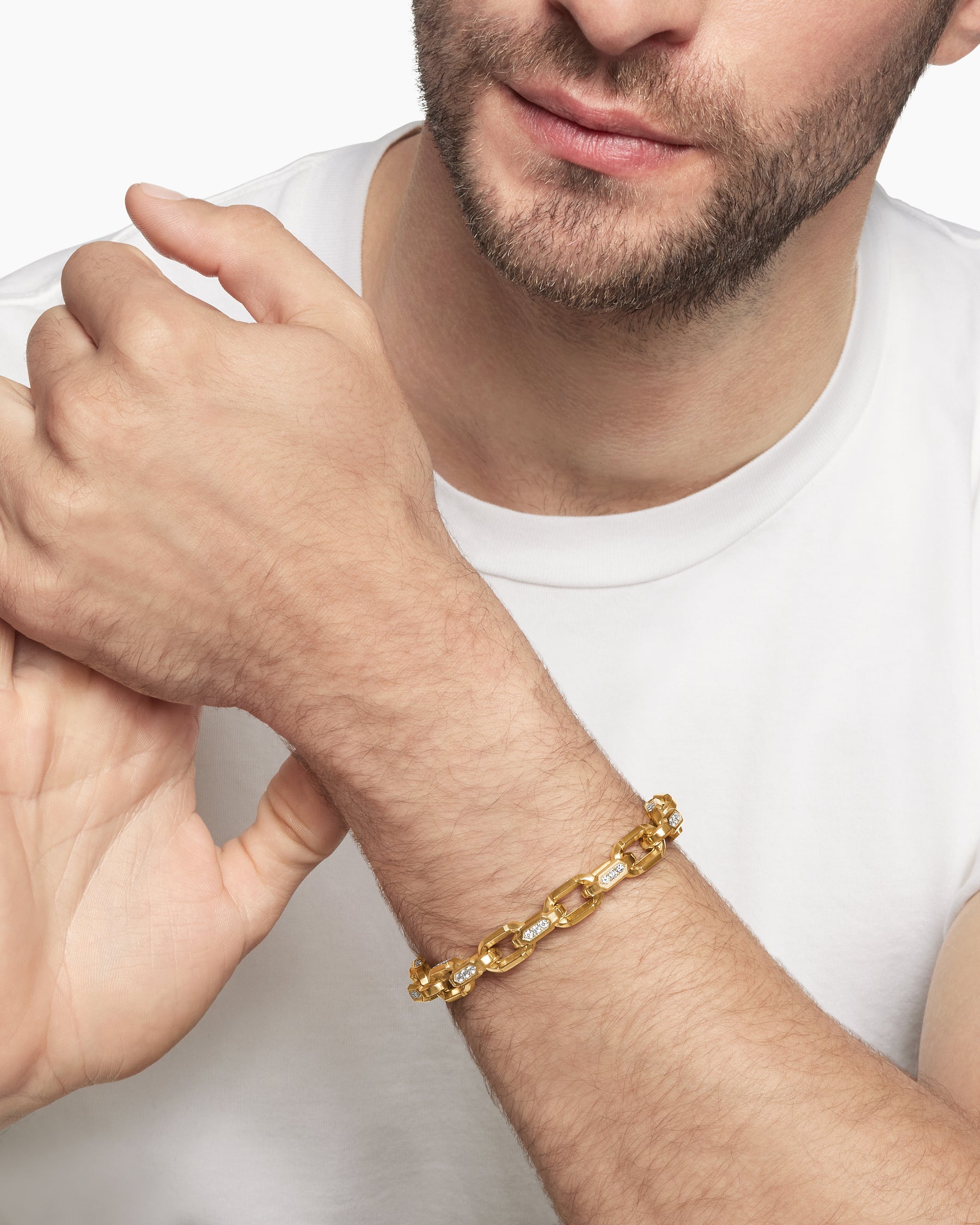 Faceted Chain Bracelet in 18K Yellow Gold with Diamonds, 9.5mm - Image 8
