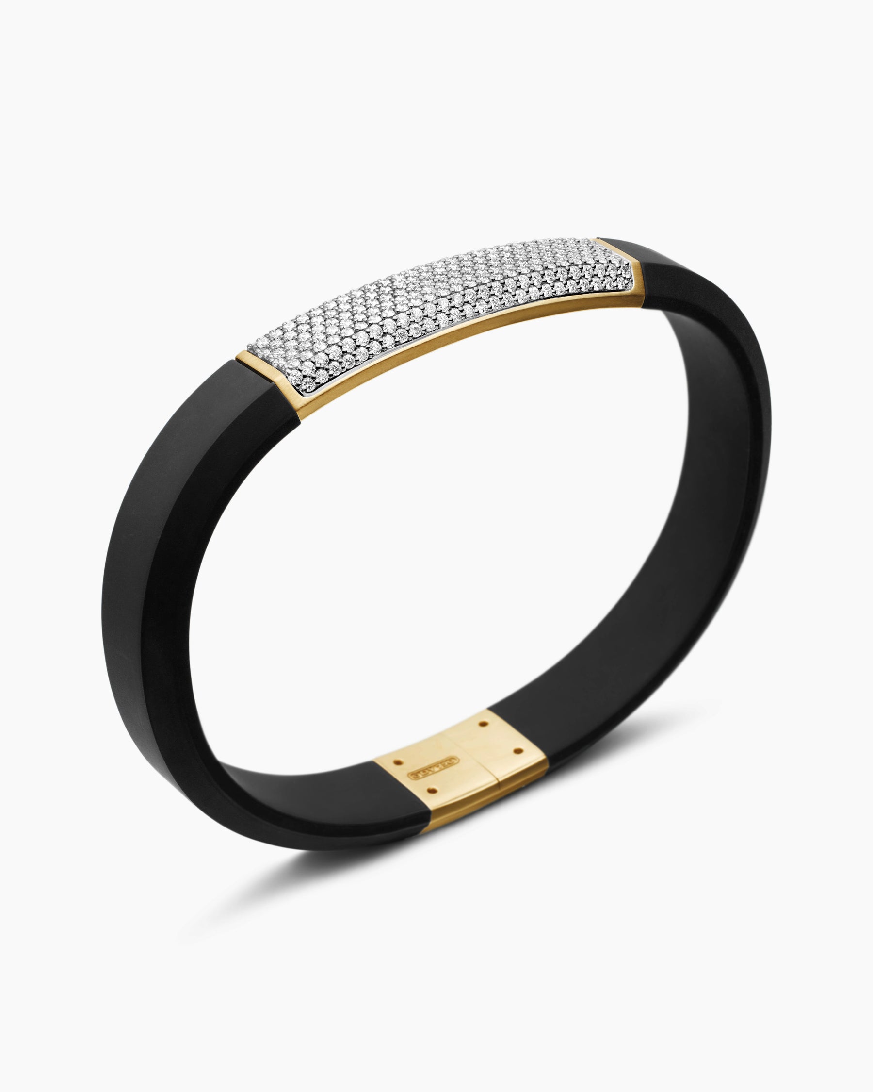 Streamline ID Bracelet in Black Rubber with Diamonds and 18K Yellow Gold, 10mm - Image 3