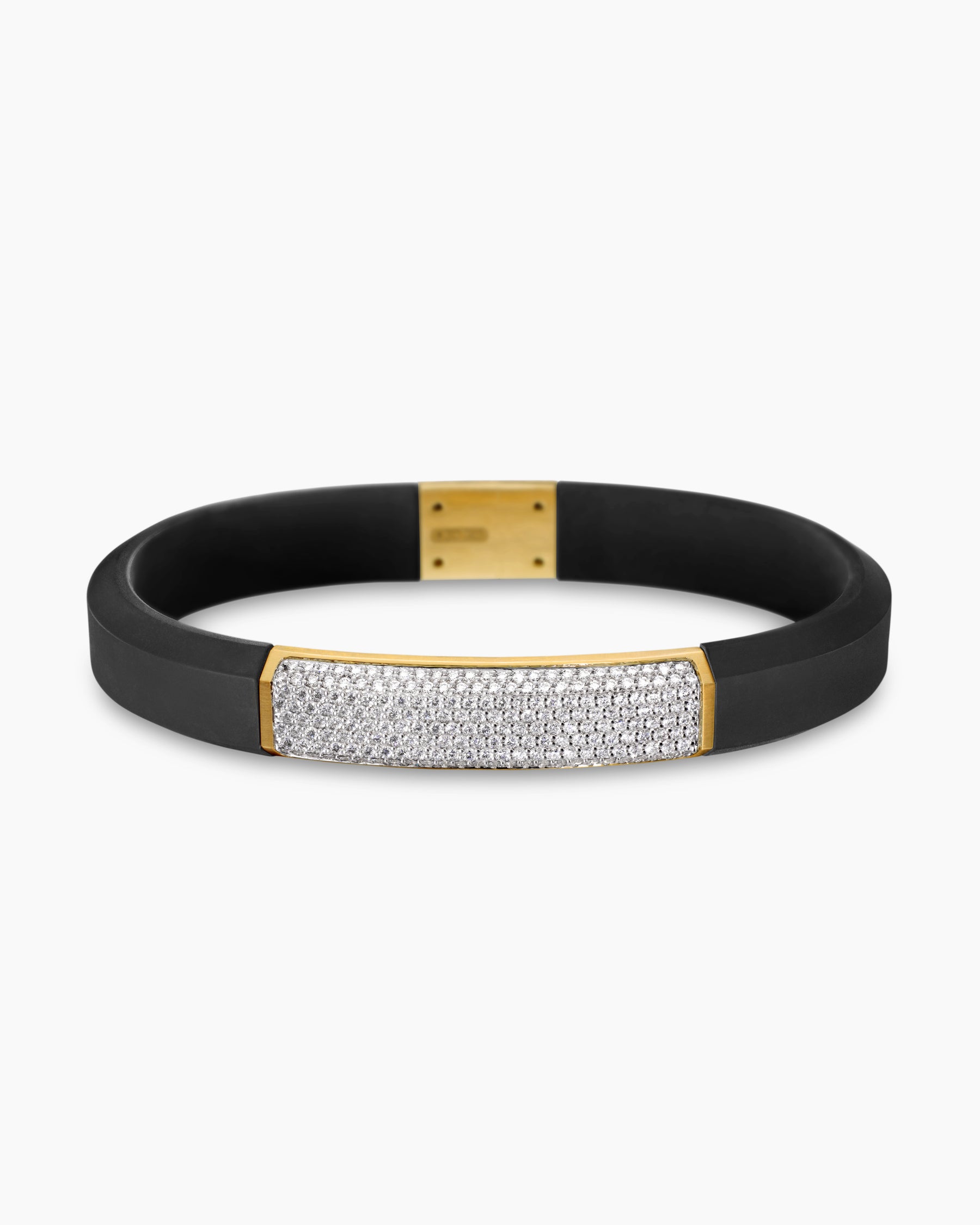 Streamline ID Bracelet in Black Rubber with Diamonds and 18K Yellow Gold, 10mm - Image 4