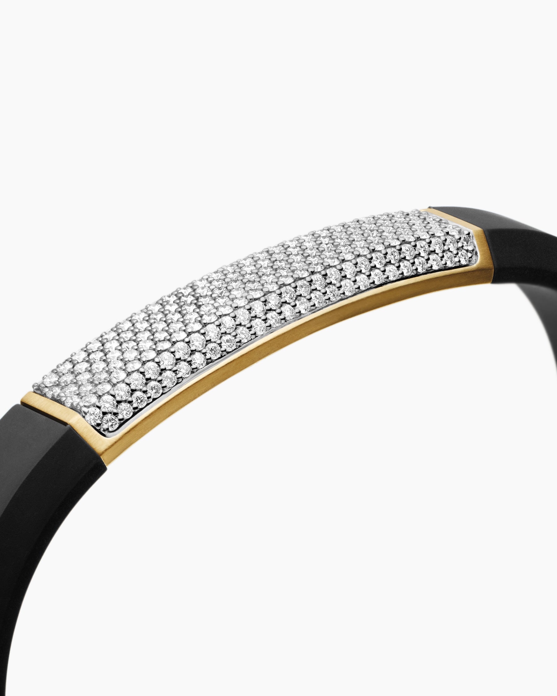 Streamline ID Bracelet in Black Rubber with Diamonds and 18K Yellow Gold, 10mm - Image 5