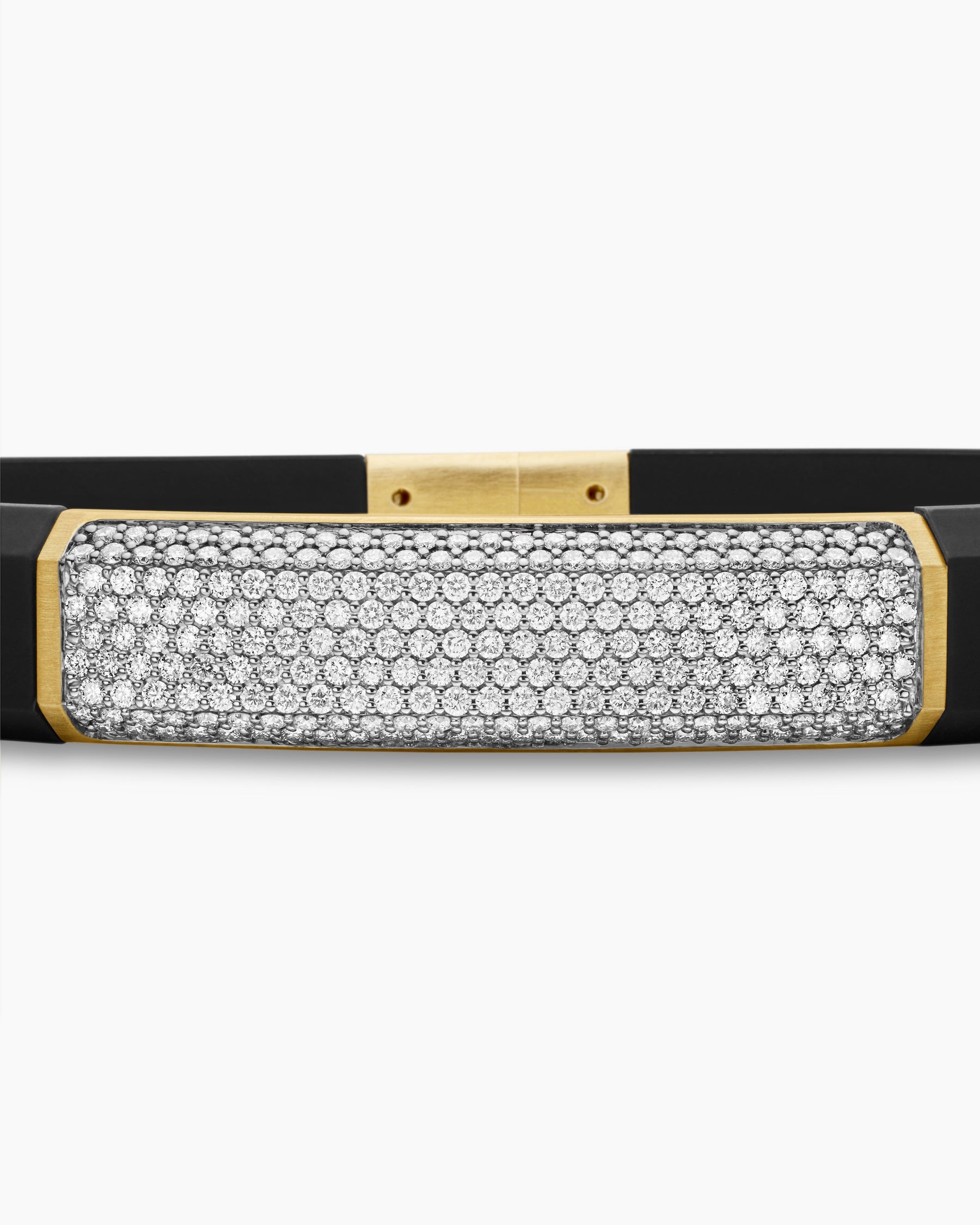 Streamline ID Bracelet in Black Rubber with Diamonds and 18K Yellow Gold, 10mm - Image 6