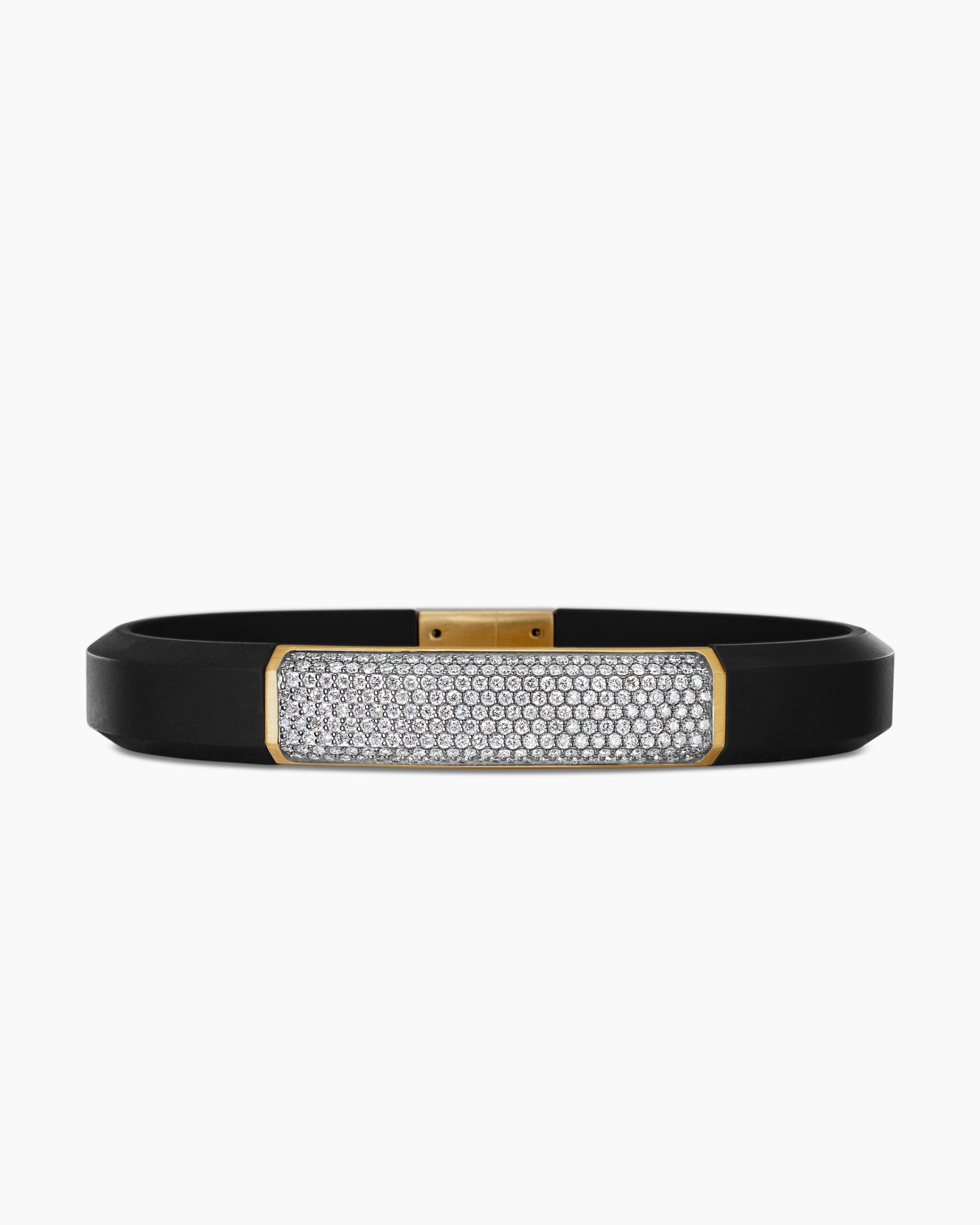 Streamline ID Bracelet in Black Rubber with Diamonds and 18K Yellow Gold, 10mm
