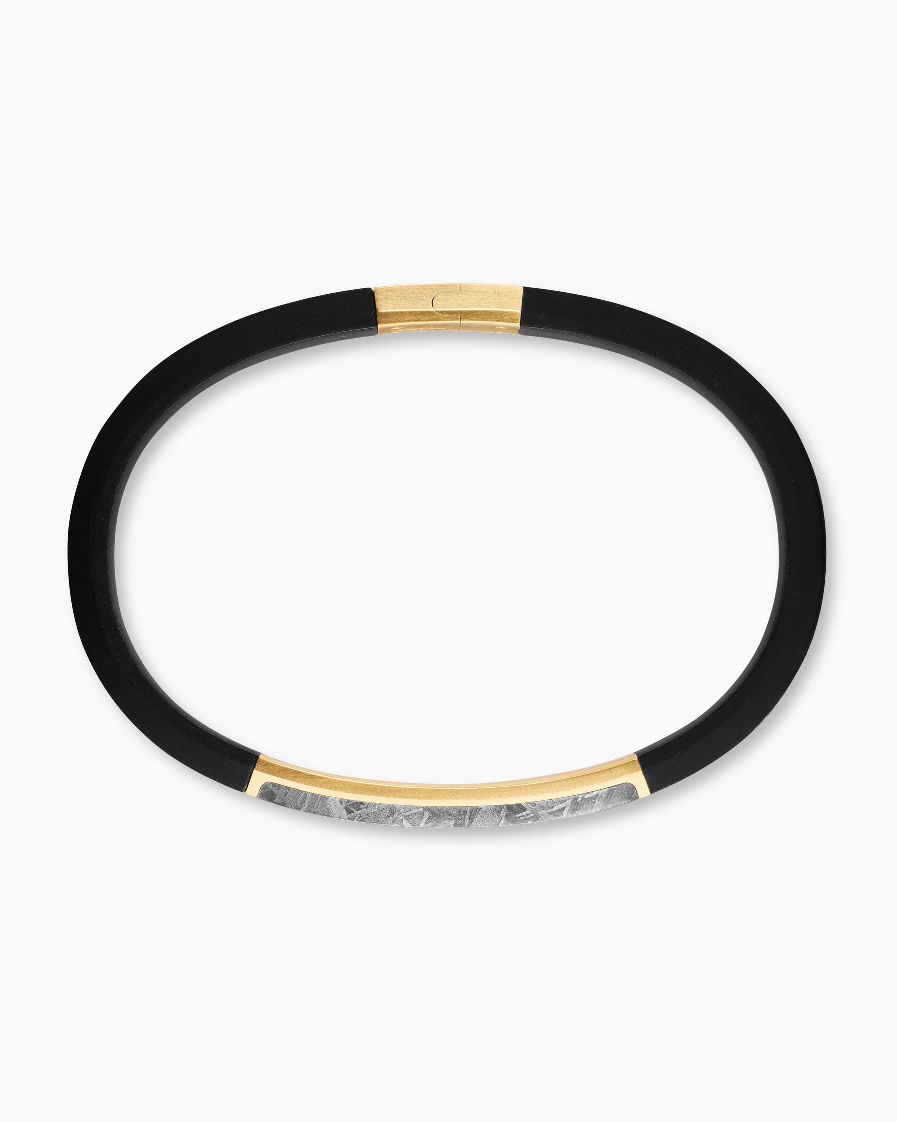 Streamline ID Bracelet in Black Rubber with Meteorite and 18K Yellow Gold, 10mm - Image 3