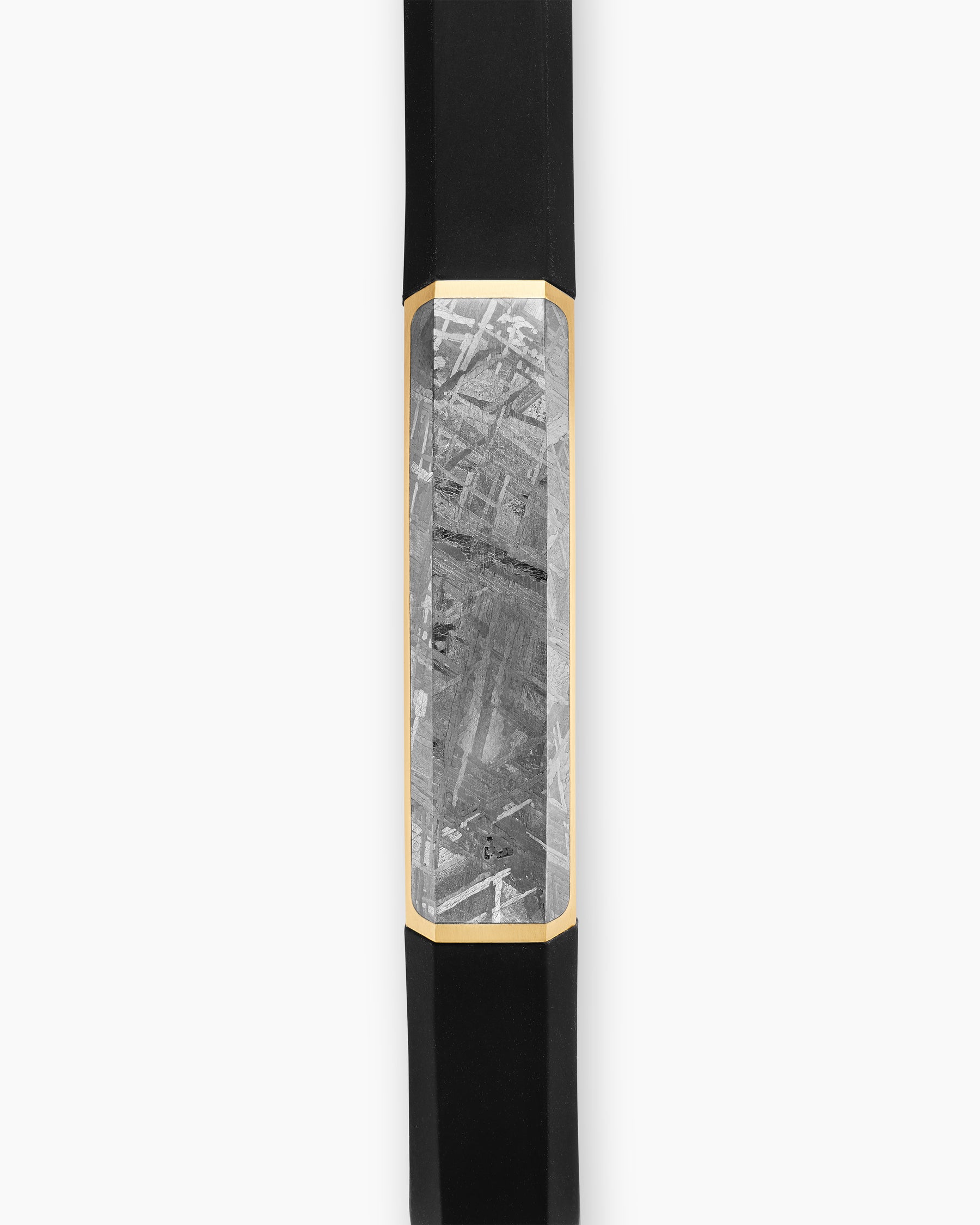 Streamline ID Bracelet in Black Rubber with Meteorite and 18K Yellow Gold, 10mm - Image 4