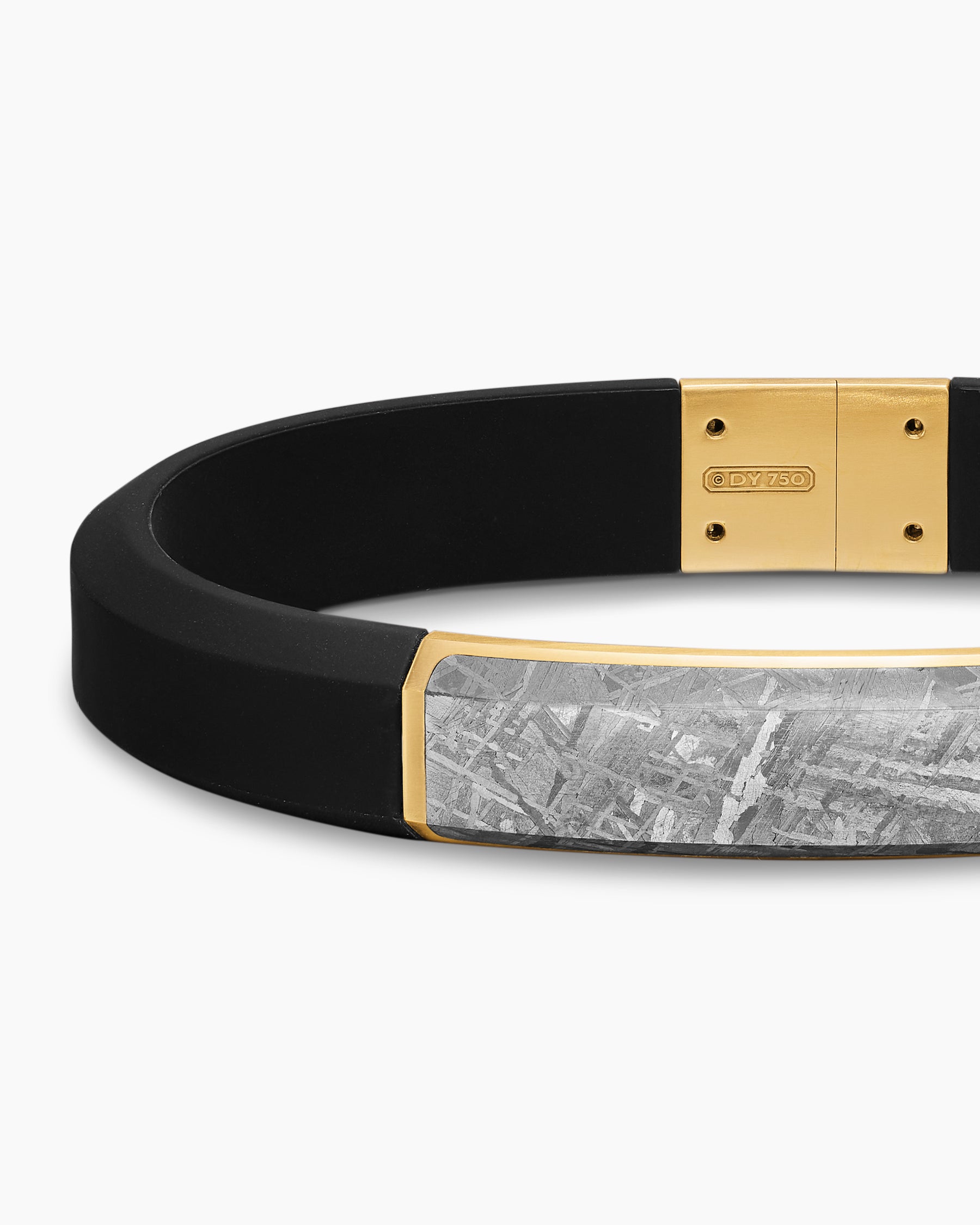 Streamline ID Bracelet in Black Rubber with Meteorite and 18K Yellow Gold, 10mm - Image 5