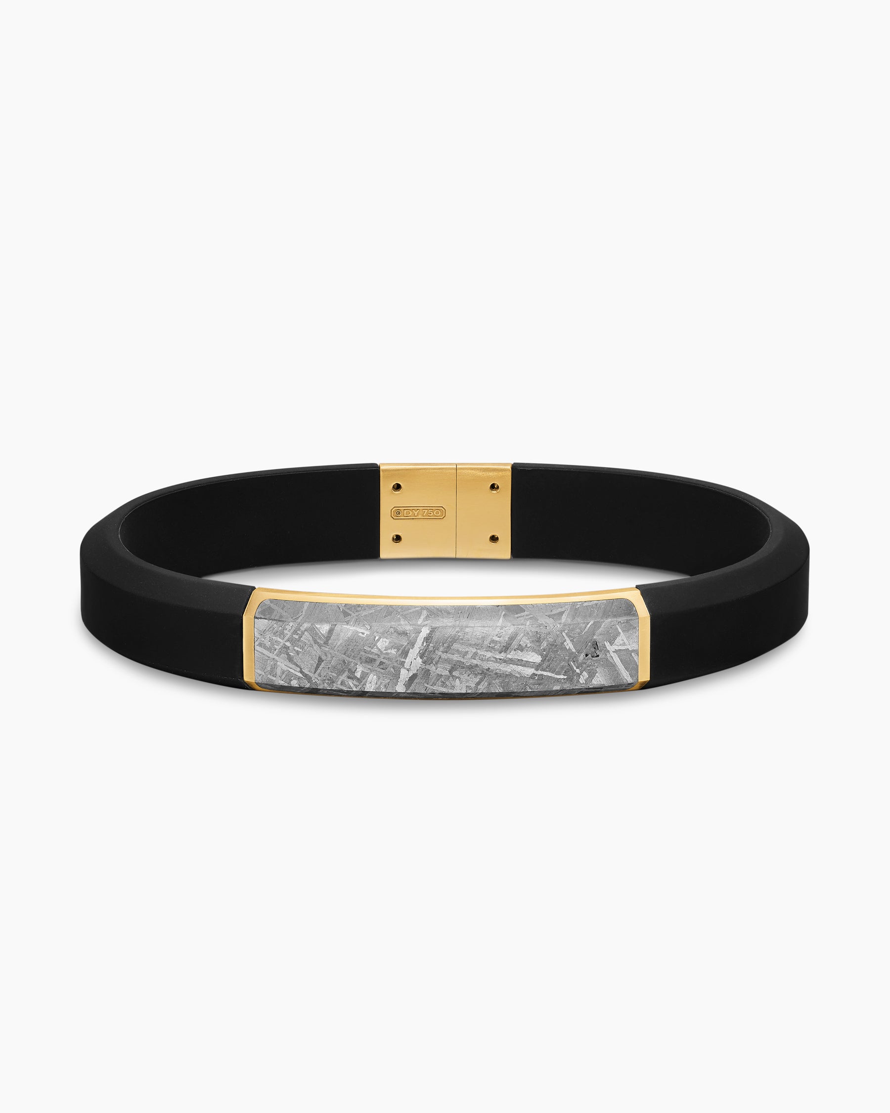 Streamline ID Bracelet in Black Rubber with Meteorite and 18K Yellow Gold, 10mm