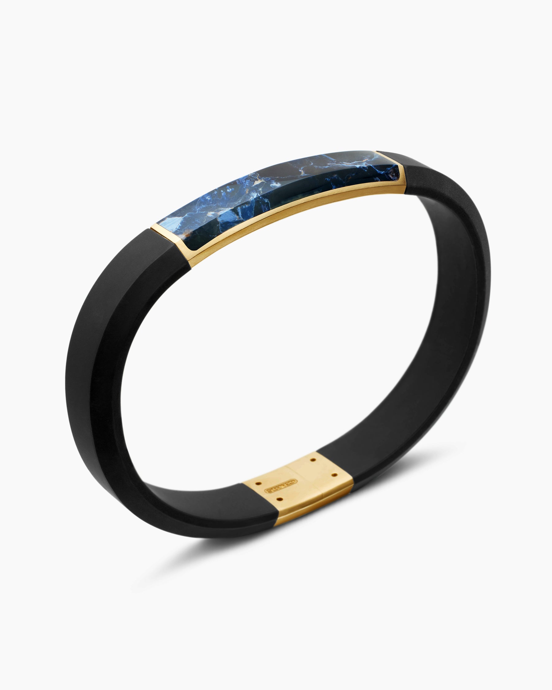 Streamline ID Bracelet in Black Rubber with Pietersite and 18K Yellow Gold, 10mm - Image 3